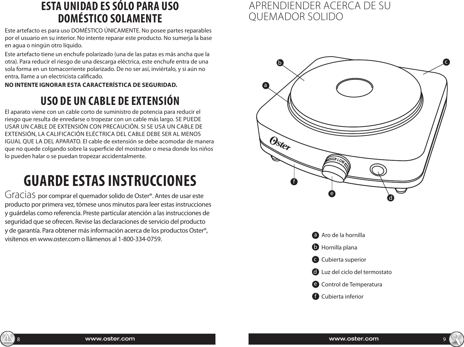 Oster Ckstsb100 B 2Np Single Burner Instruction Manual