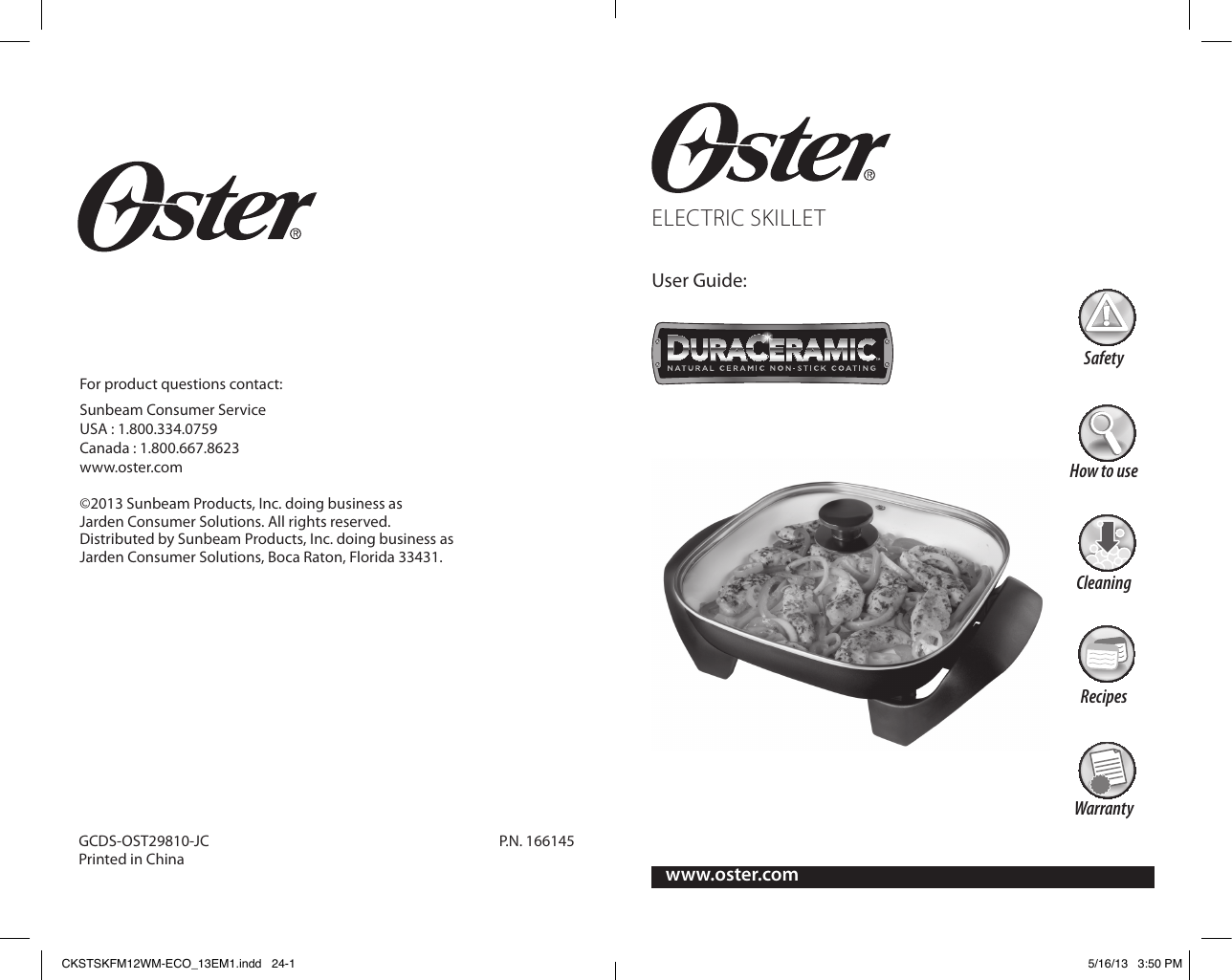 Page 1 of 8 - Oster Oster-Ckstskfm12W-Eco-Oster-Duraceramic-12-Square-Electric-Skillet-Instruction-Manual-  Oster-ckstskfm12w-eco-oster-duraceramic-12-square-electric-skillet-instruction-manual