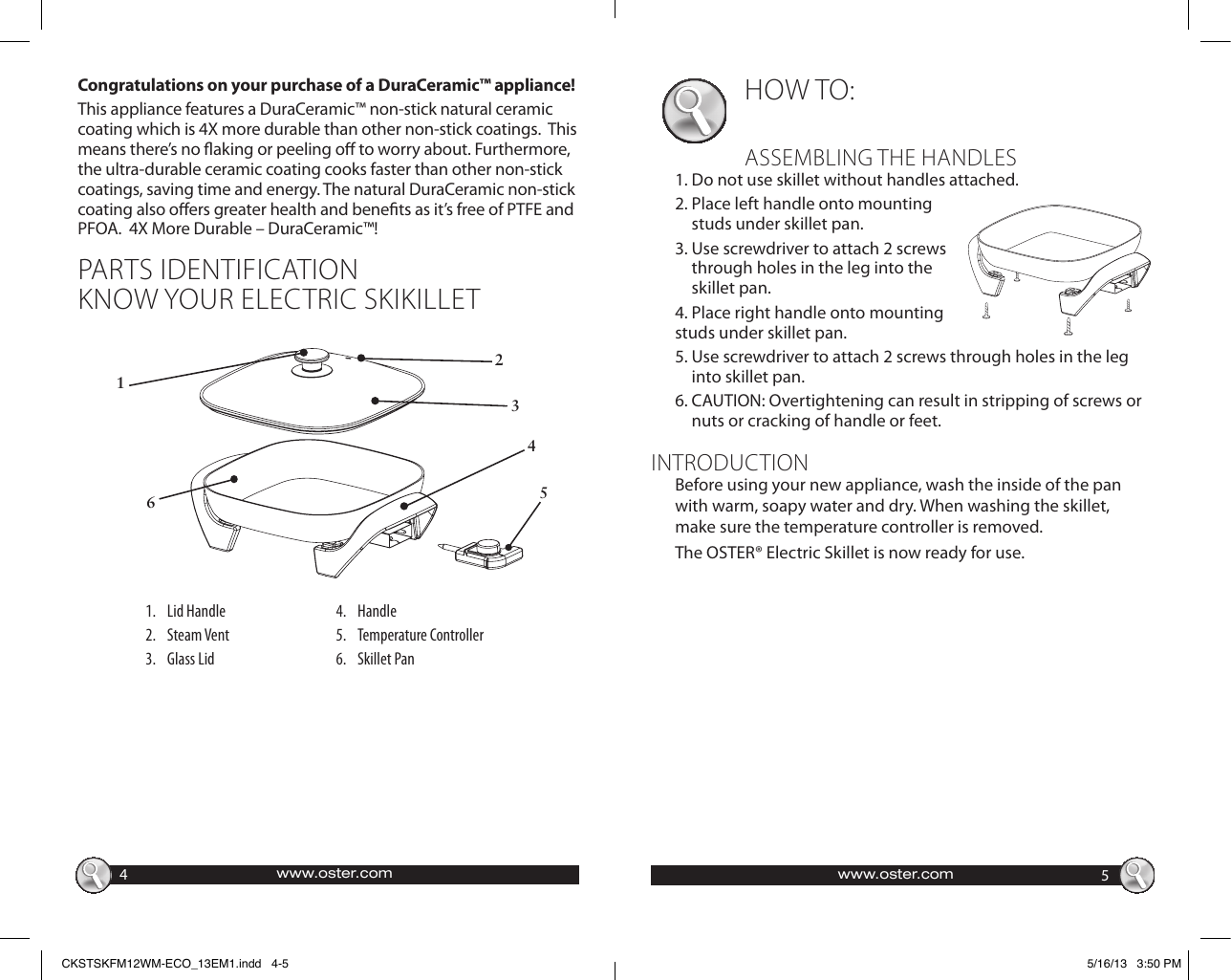 Page 3 of 8 - Oster Oster-Ckstskfm12W-Eco-Oster-Duraceramic-12-Square-Electric-Skillet-Instruction-Manual-  Oster-ckstskfm12w-eco-oster-duraceramic-12-square-electric-skillet-instruction-manual