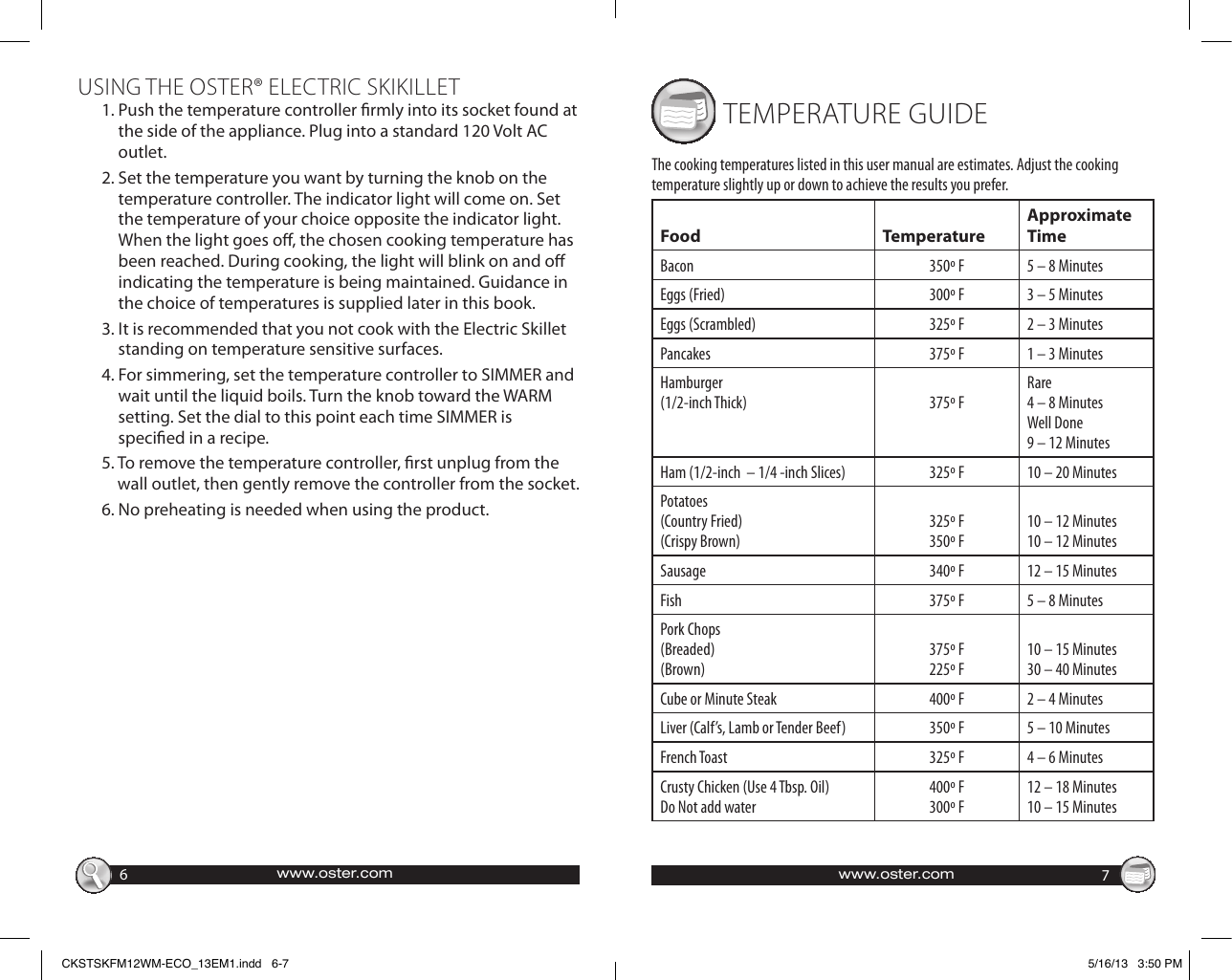 Page 4 of 8 - Oster Oster-Ckstskfm12W-Eco-Oster-Duraceramic-12-Square-Electric-Skillet-Instruction-Manual-  Oster-ckstskfm12w-eco-oster-duraceramic-12-square-electric-skillet-instruction-manual