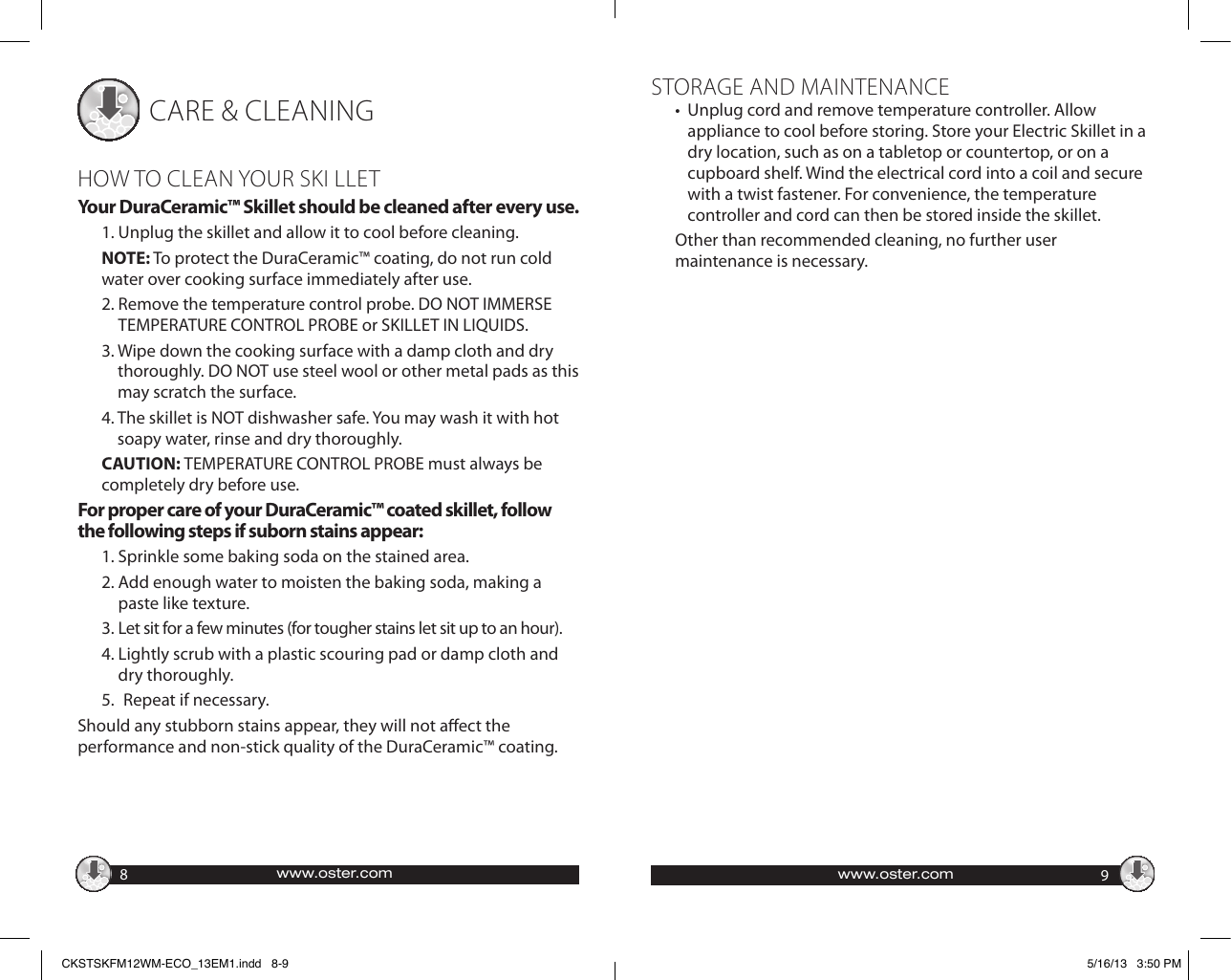 Page 5 of 8 - Oster Oster-Ckstskfm12W-Eco-Oster-Duraceramic-12-Square-Electric-Skillet-Instruction-Manual-  Oster-ckstskfm12w-eco-oster-duraceramic-12-square-electric-skillet-instruction-manual