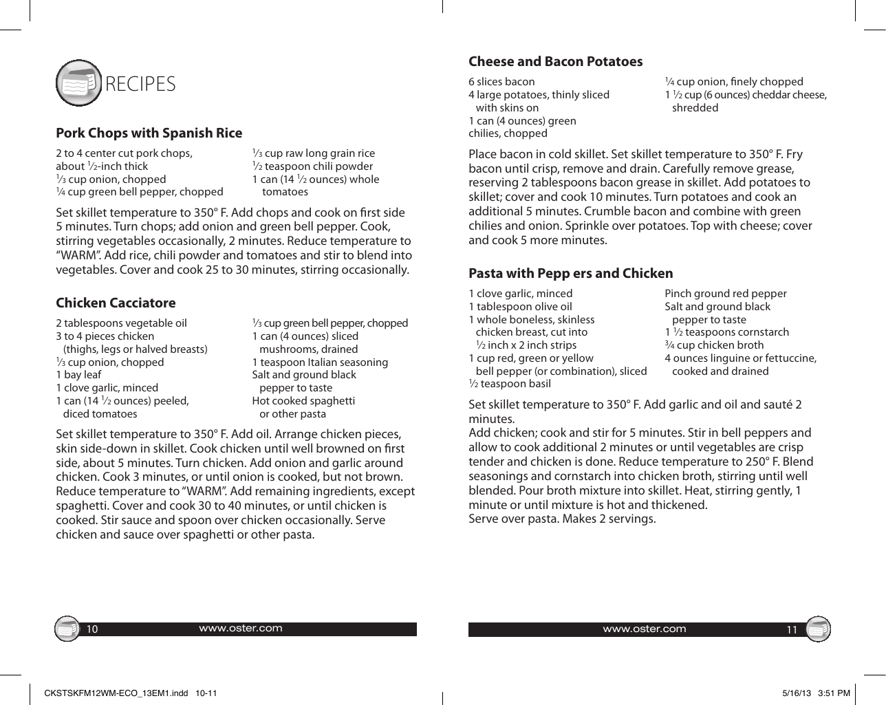 Page 6 of 8 - Oster Oster-Ckstskfm12W-Eco-Oster-Duraceramic-12-Square-Electric-Skillet-Instruction-Manual-  Oster-ckstskfm12w-eco-oster-duraceramic-12-square-electric-skillet-instruction-manual