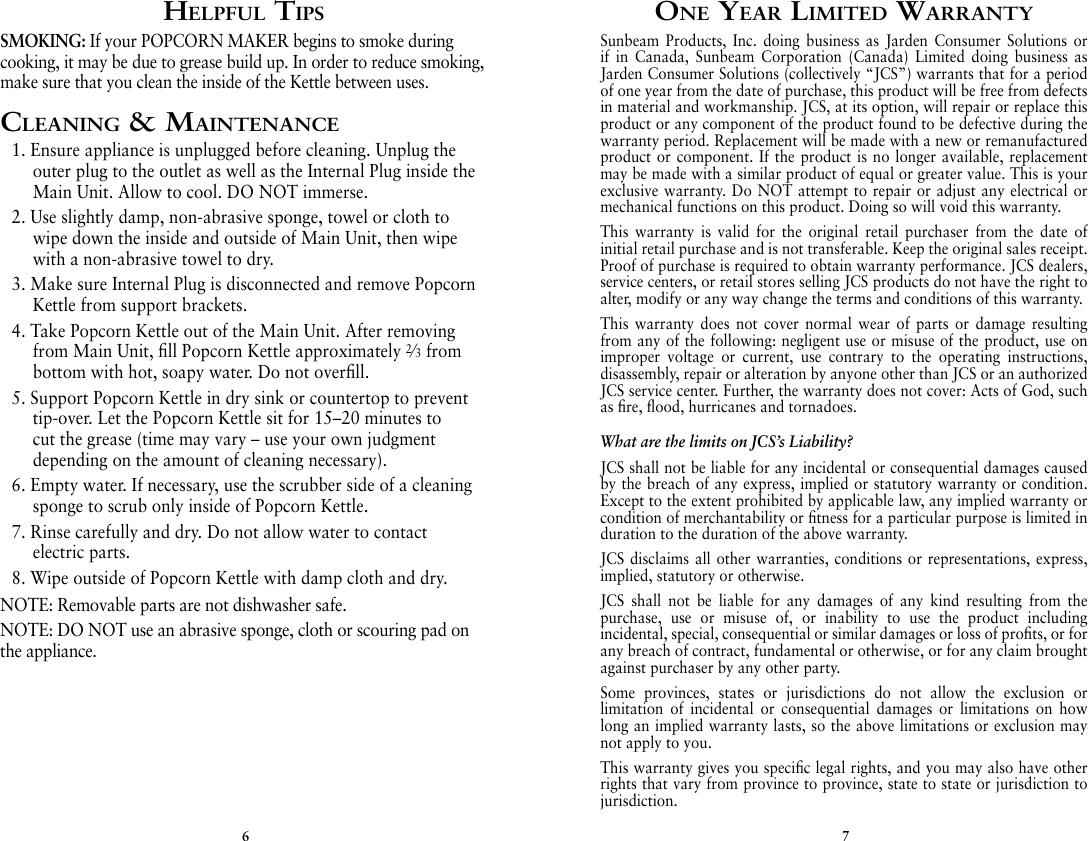 Page 4 of 8 - Oster Oster-Fpstpp7310Wm-Oster-Old-Fashion-Theater-Style-Popcorn-Maker-Red-Instruction-Manual-  Oster-fpstpp7310wm-oster-old-fashion-theater-style-popcorn-maker-red-instruction-manual