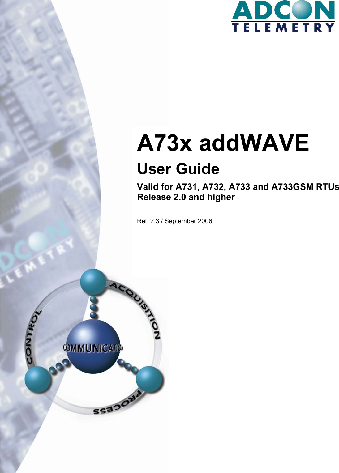        A73x addWAVE User Guide Valid for A731, A732, A733 and A733GSM RTUs  Release 2.0 and higher  Rel. 2.3 / September 2006  