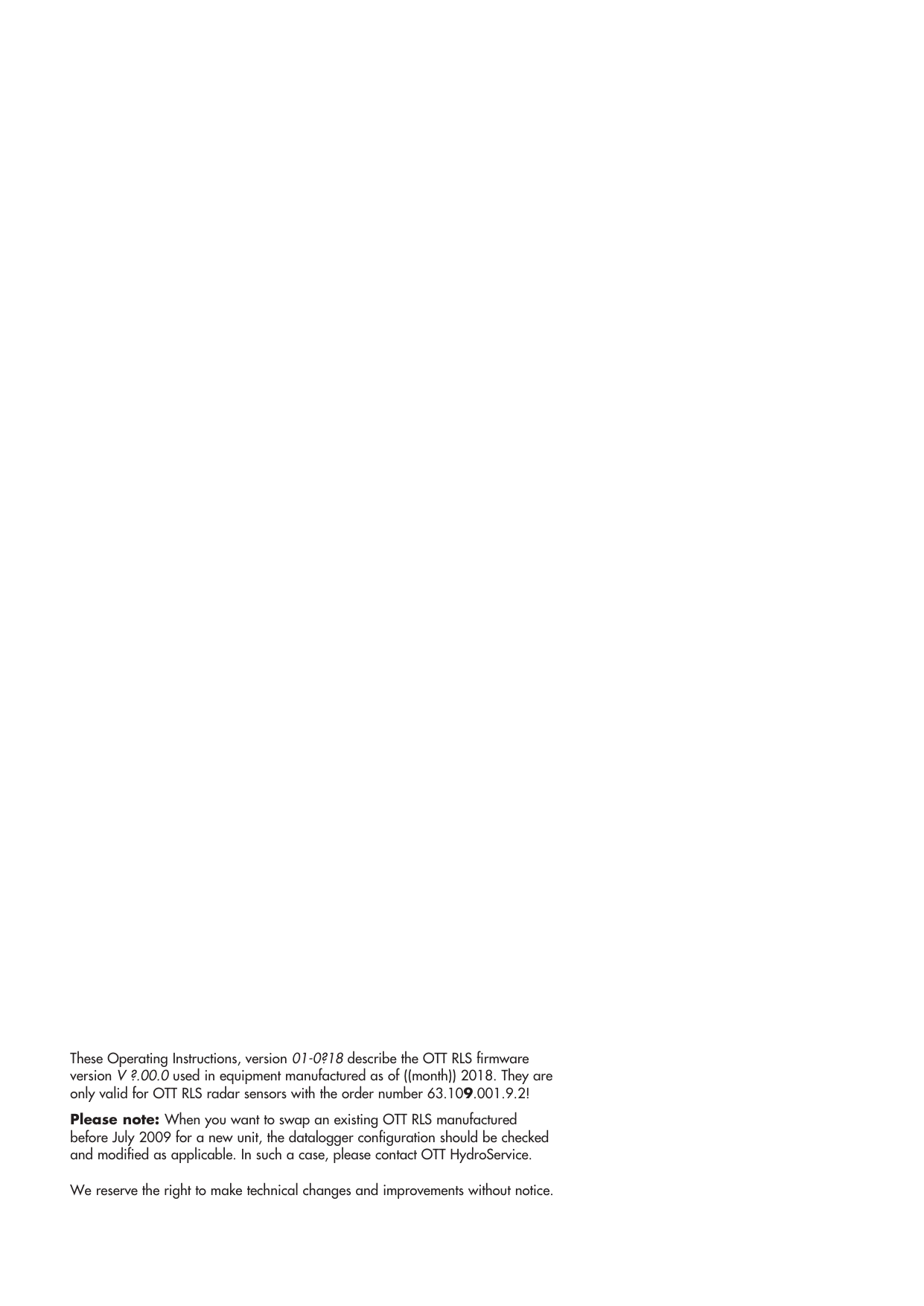 Page 2 of Ott Hydromet RLS253 Radar Level Sensor User Manual Layout Bedienungsanleitung