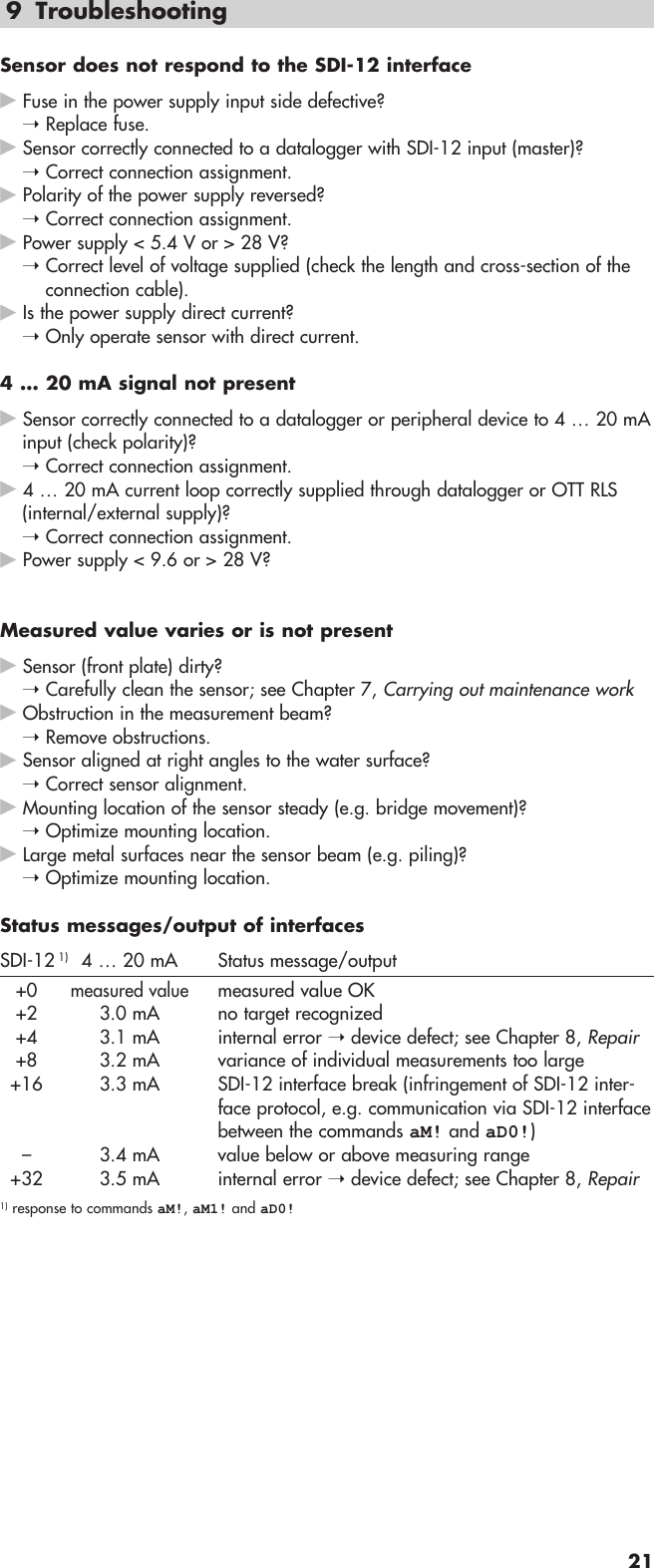 Page 21 of Ott Hydromet RLS253 Radar Level Sensor User Manual Layout Bedienungsanleitung