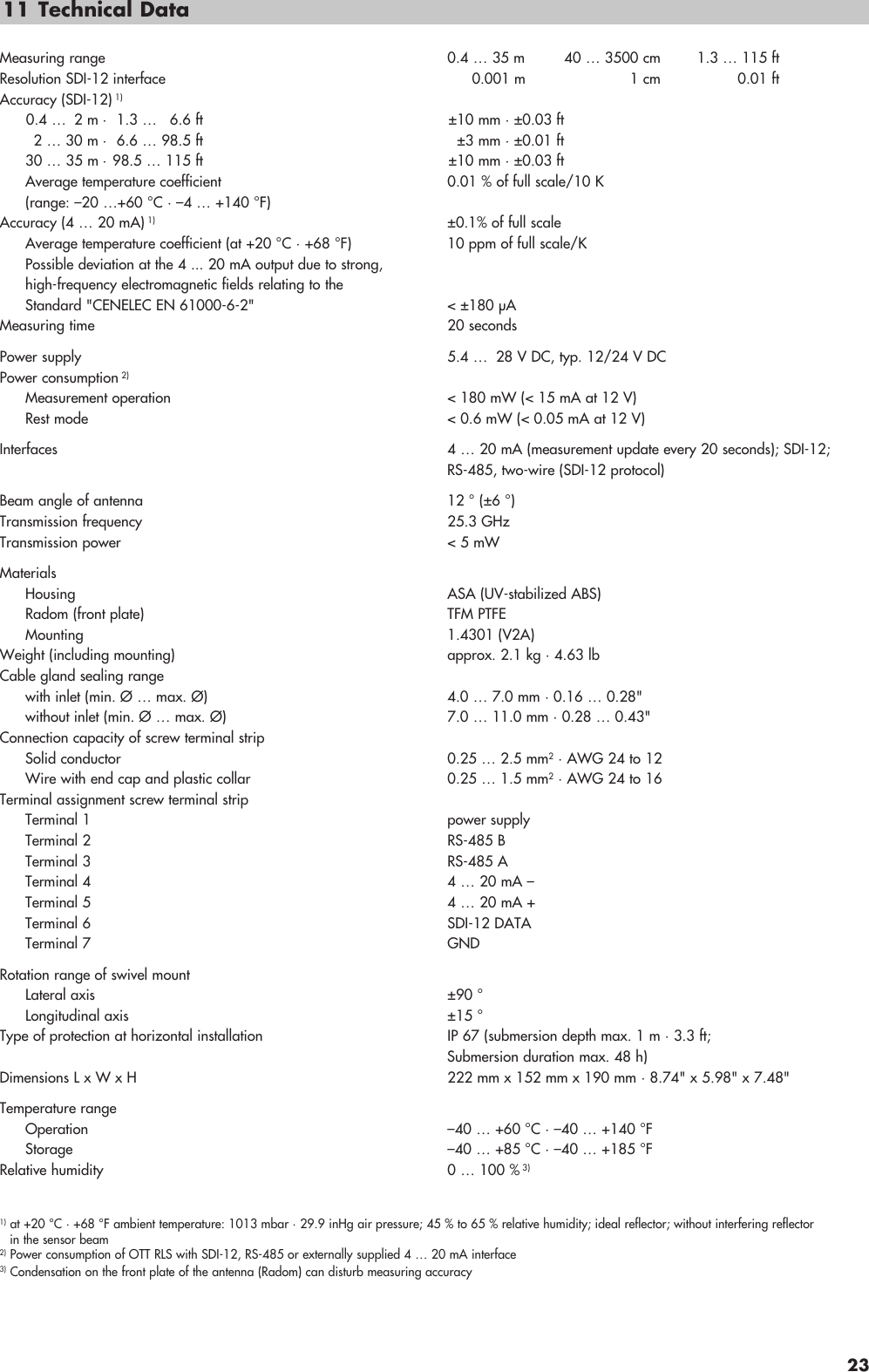 Page 23 of Ott Hydromet RLS253 Radar Level Sensor User Manual Layout Bedienungsanleitung