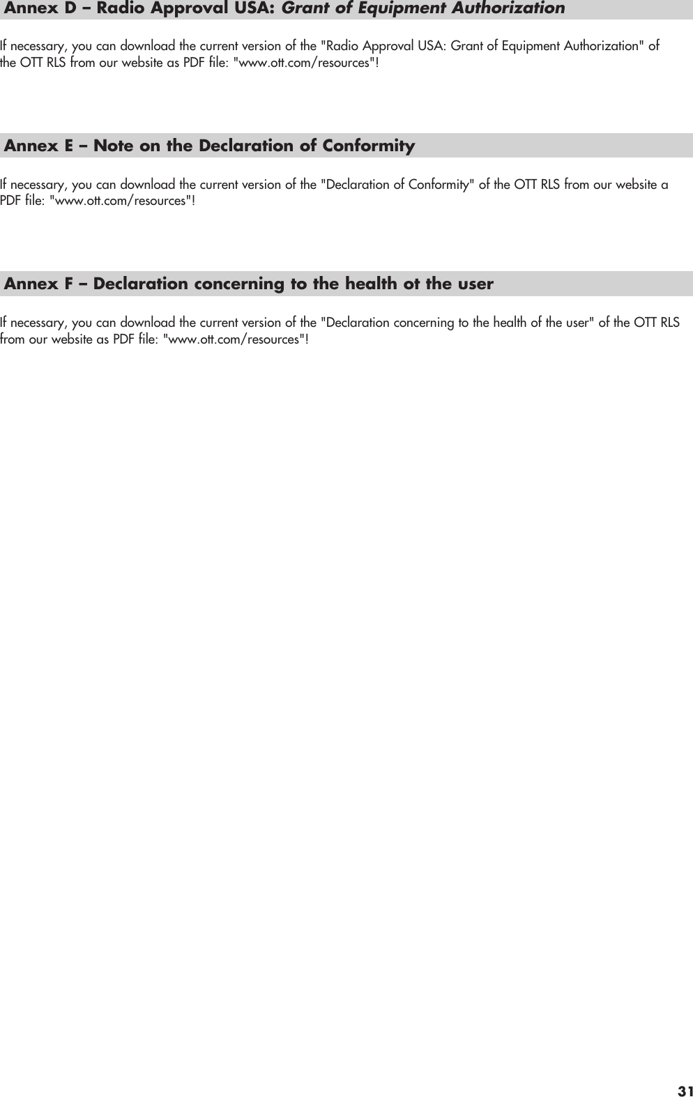 Page 31 of Ott Hydromet RLS253 Radar Level Sensor User Manual Layout Bedienungsanleitung