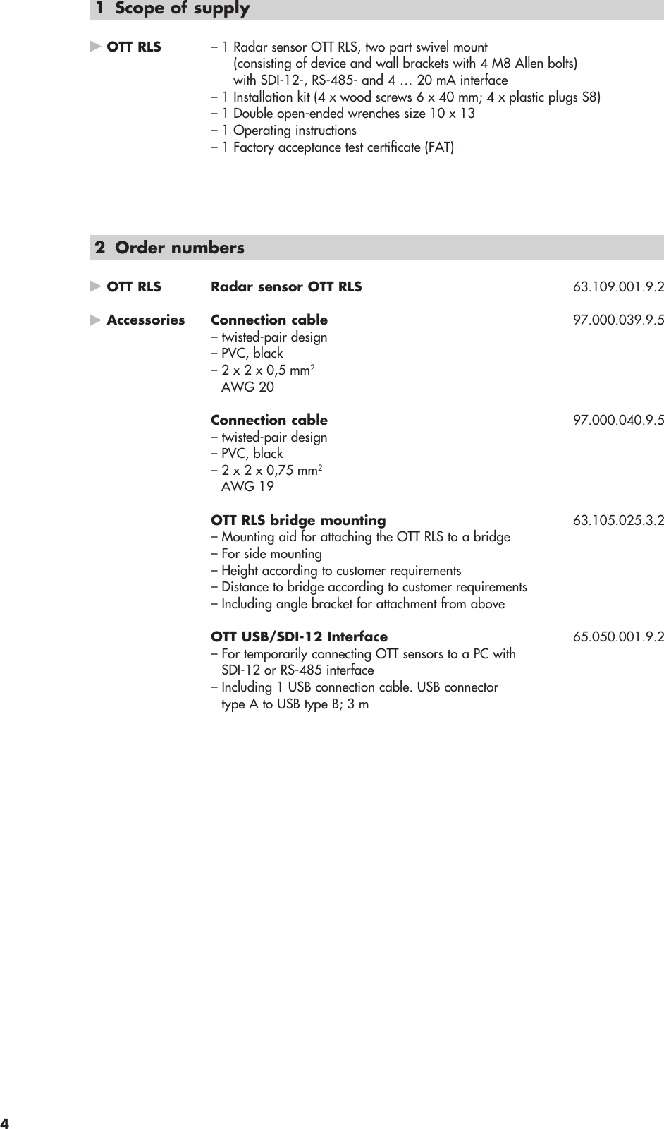 Page 4 of Ott Hydromet RLS253 Radar Level Sensor User Manual Layout Bedienungsanleitung