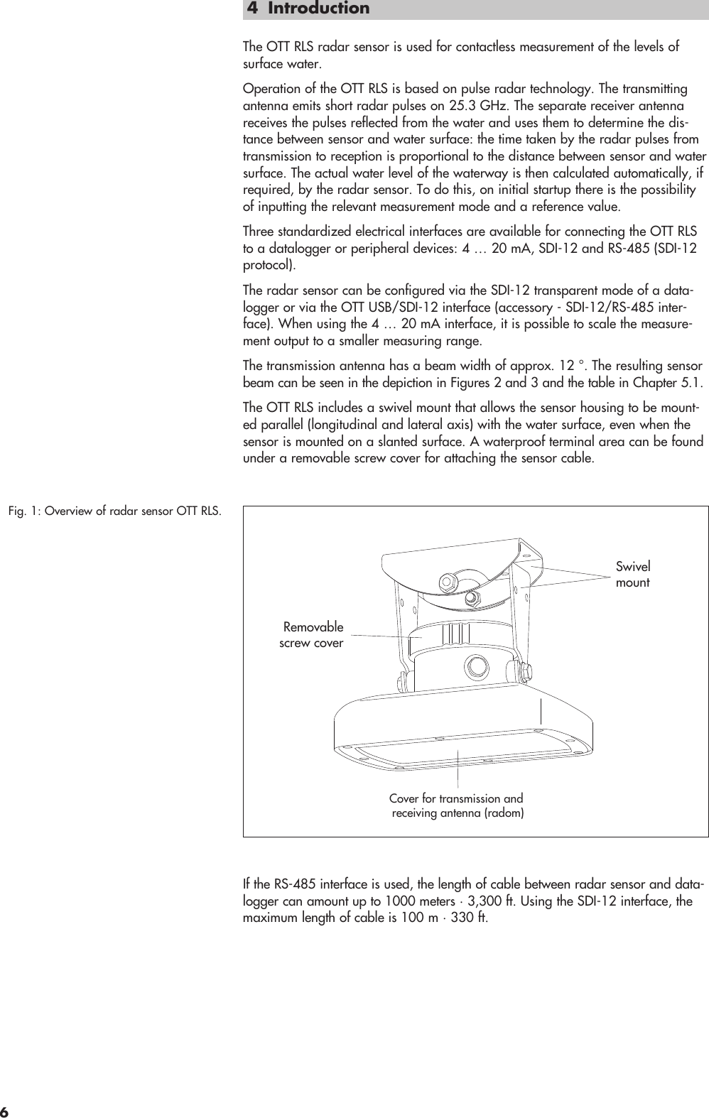 Page 6 of Ott Hydromet RLS253 Radar Level Sensor User Manual Layout Bedienungsanleitung