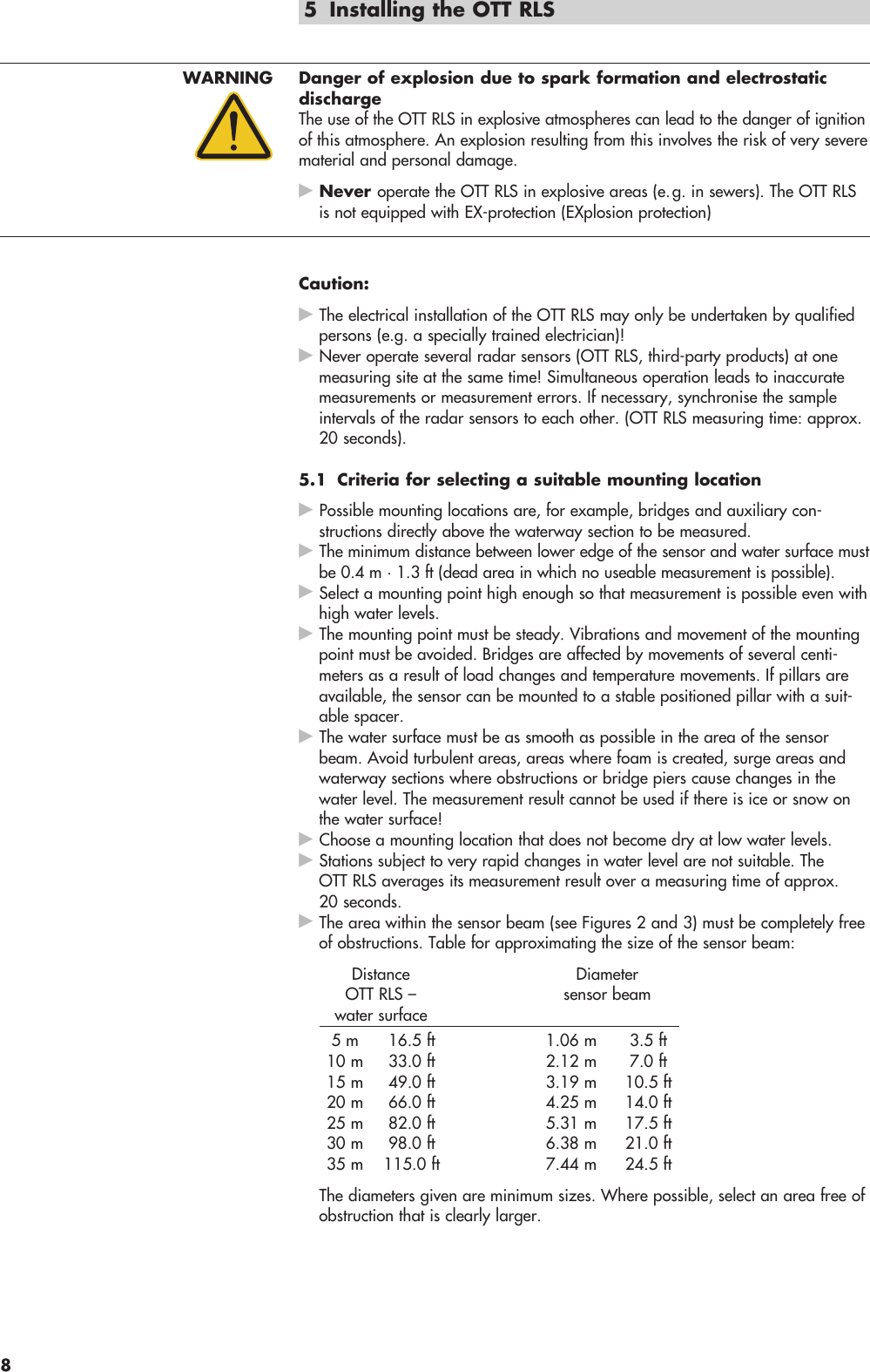 Page 8 of Ott Hydromet RLS253 Radar Level Sensor User Manual Layout Bedienungsanleitung