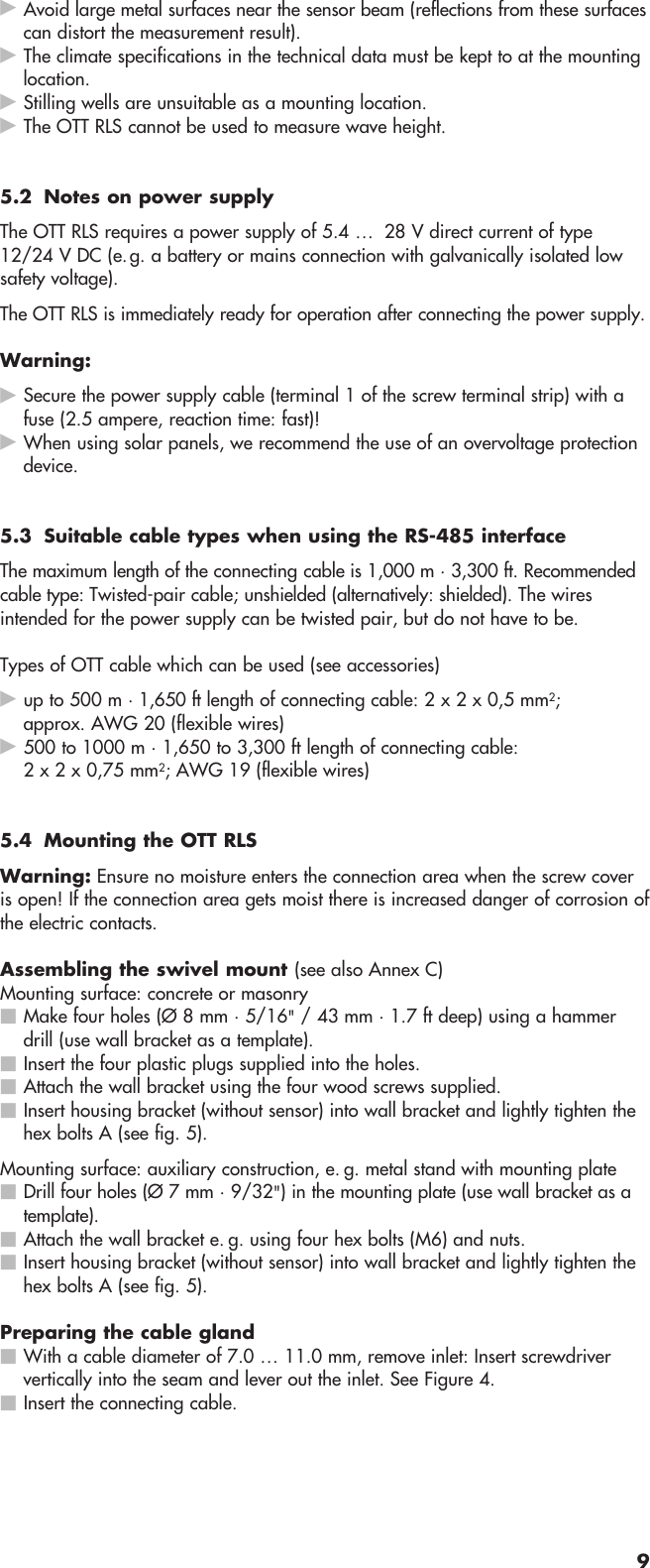 Page 9 of Ott Hydromet RLS253 Radar Level Sensor User Manual Layout Bedienungsanleitung