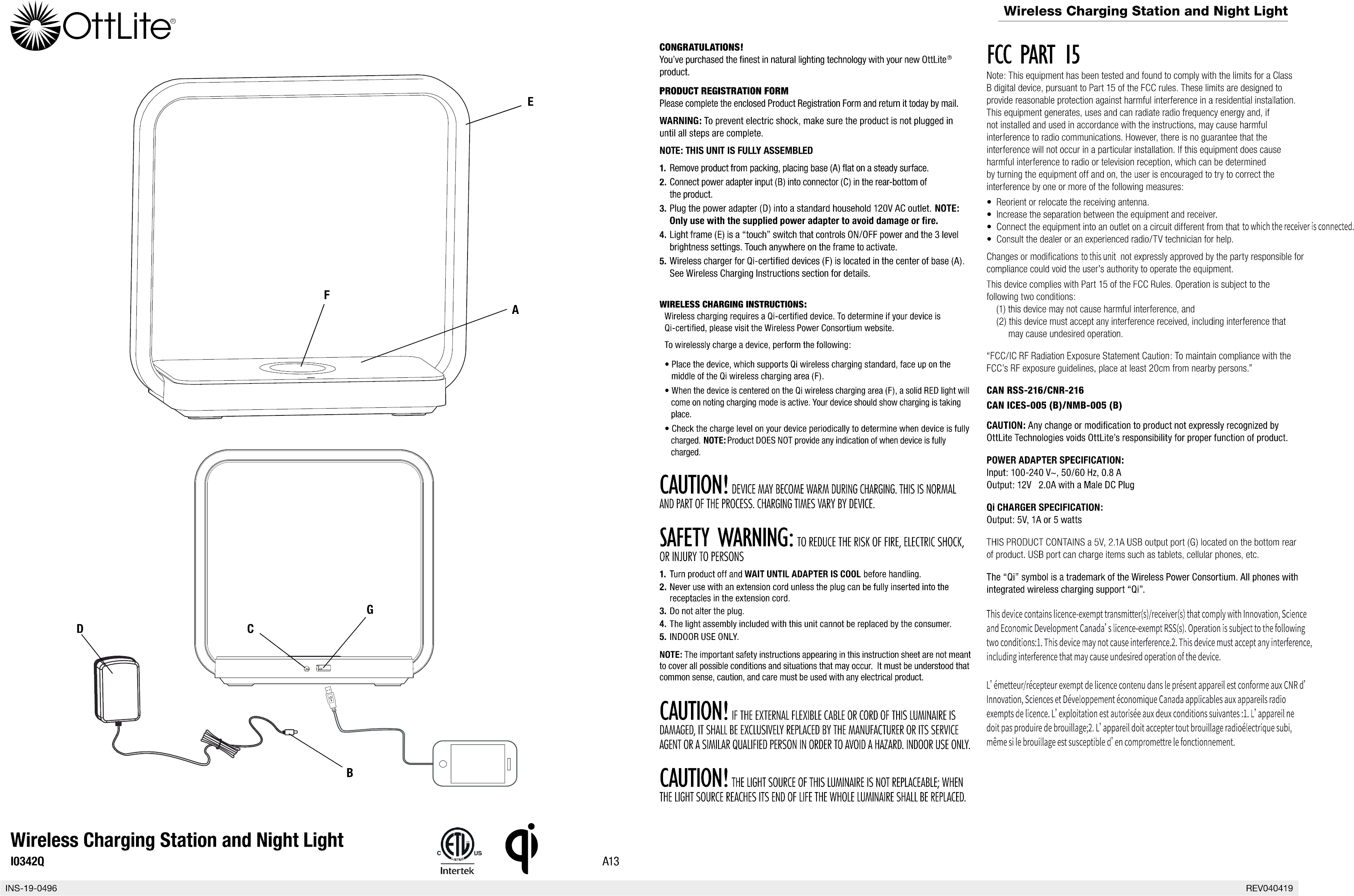 Ottlite Technologies A13 Wireless Charger User Manual 1