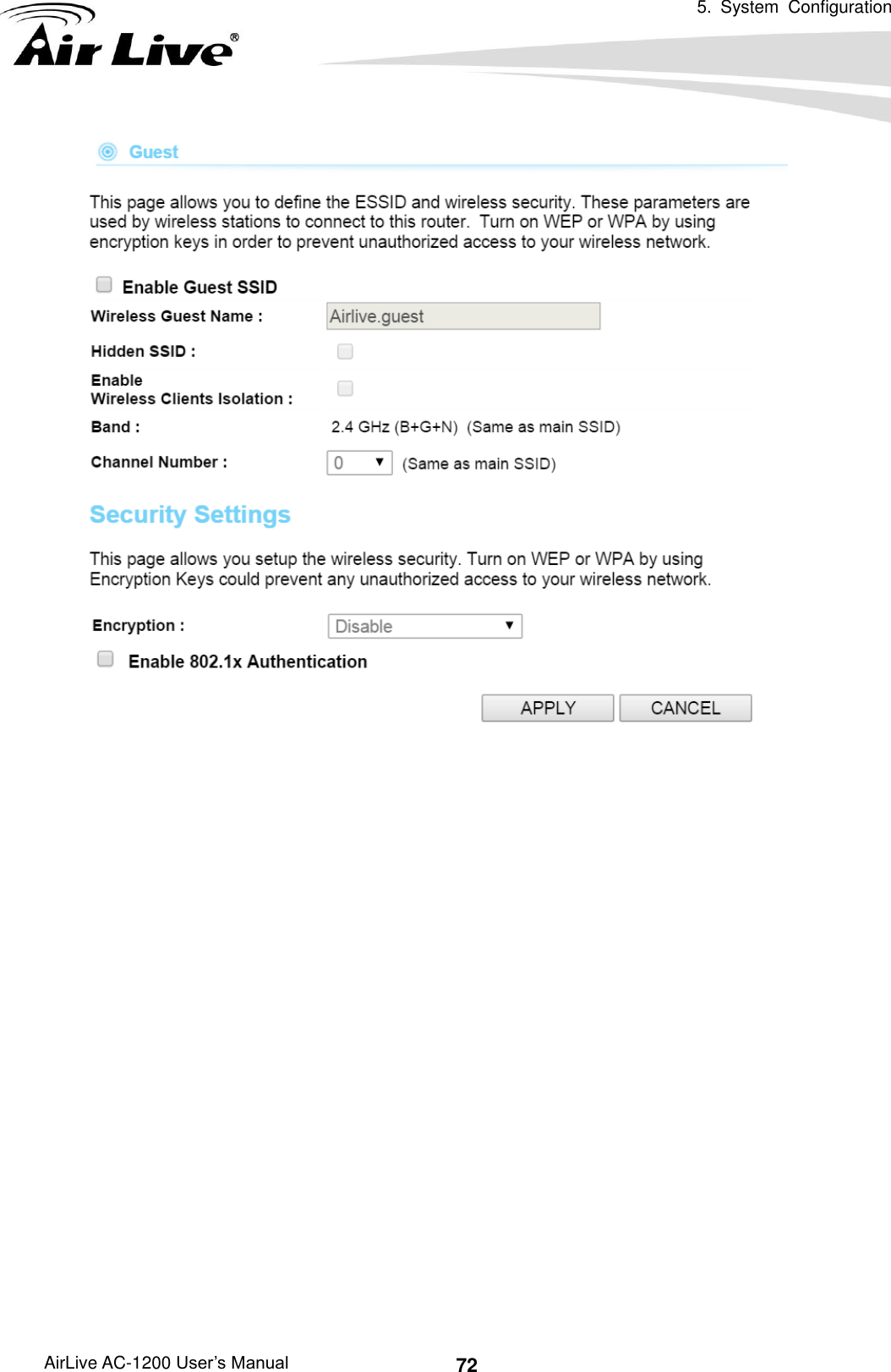   5.  System  Configuration AirLive AC-1200 User’s Manual 72                     