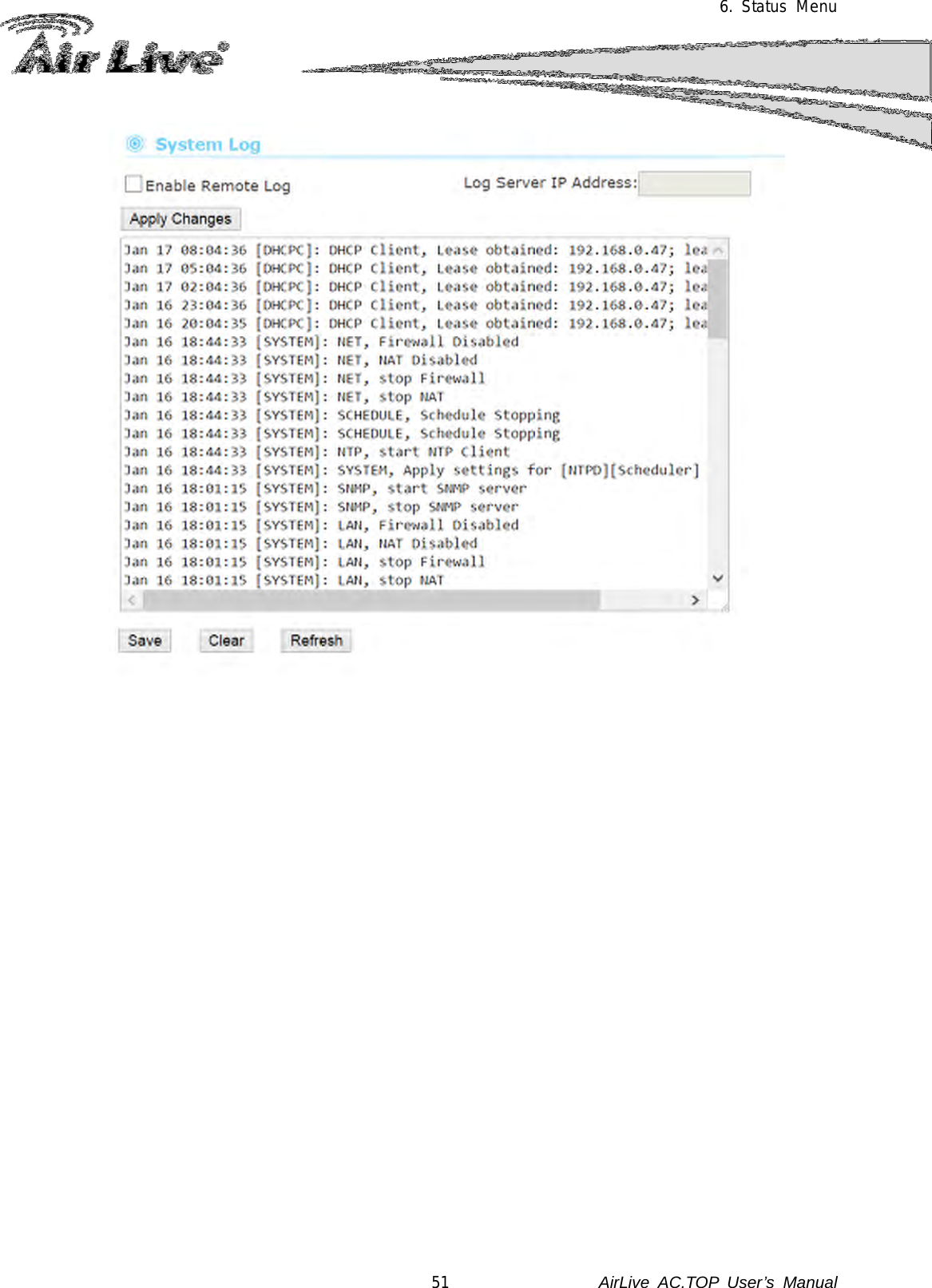 6.  Status Menu   51               AirLive  AC.TOP User’s Manual 