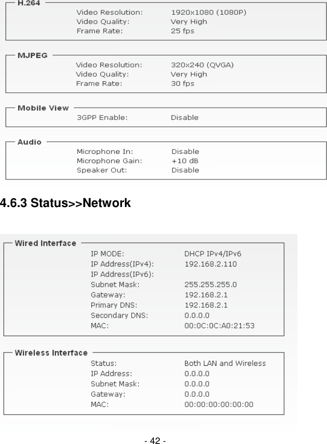 - 42 - 4.6.3 Status&gt;&gt;Network   