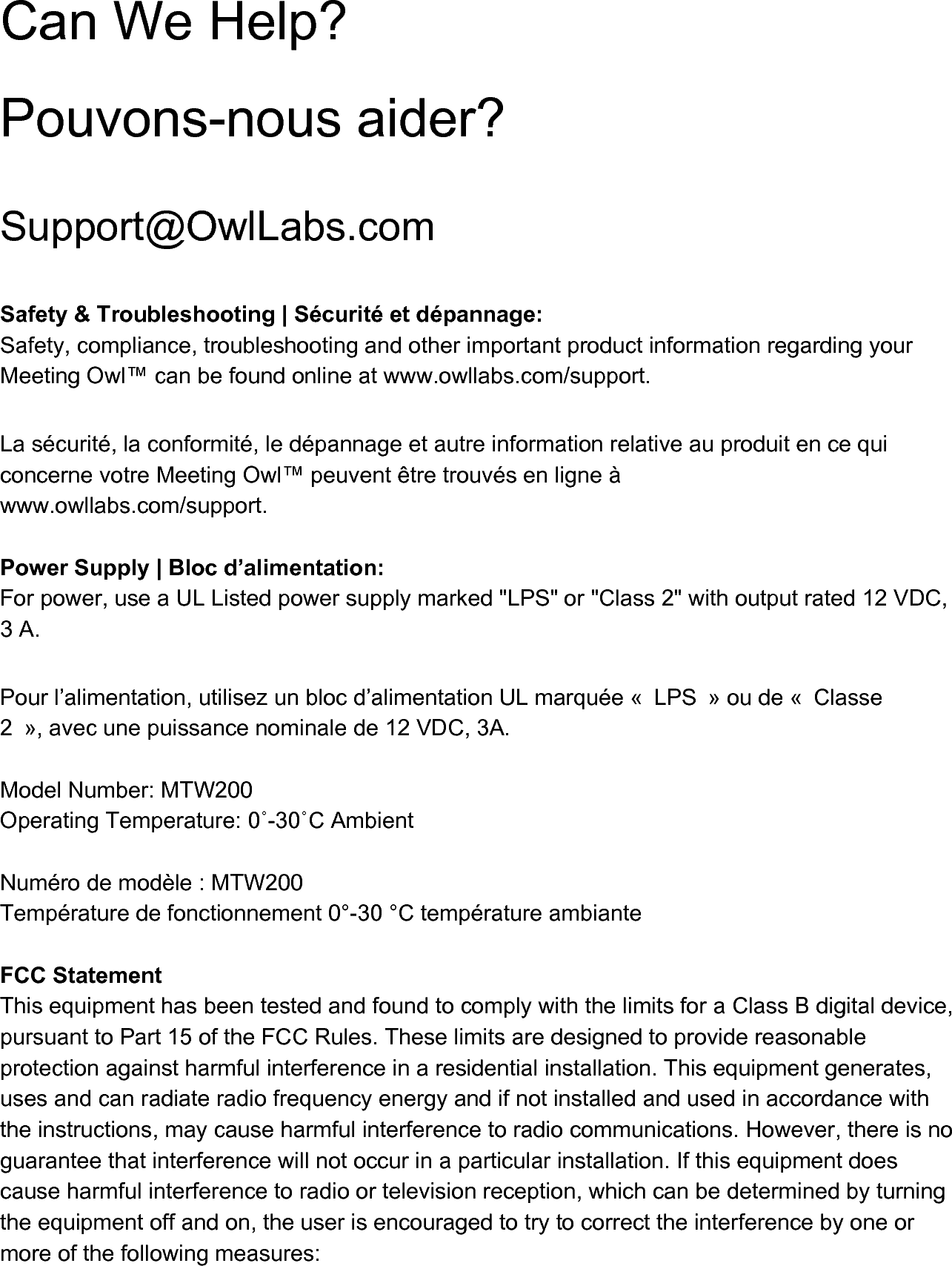 Owl Labs MTW200 Meeting OWL User Manual