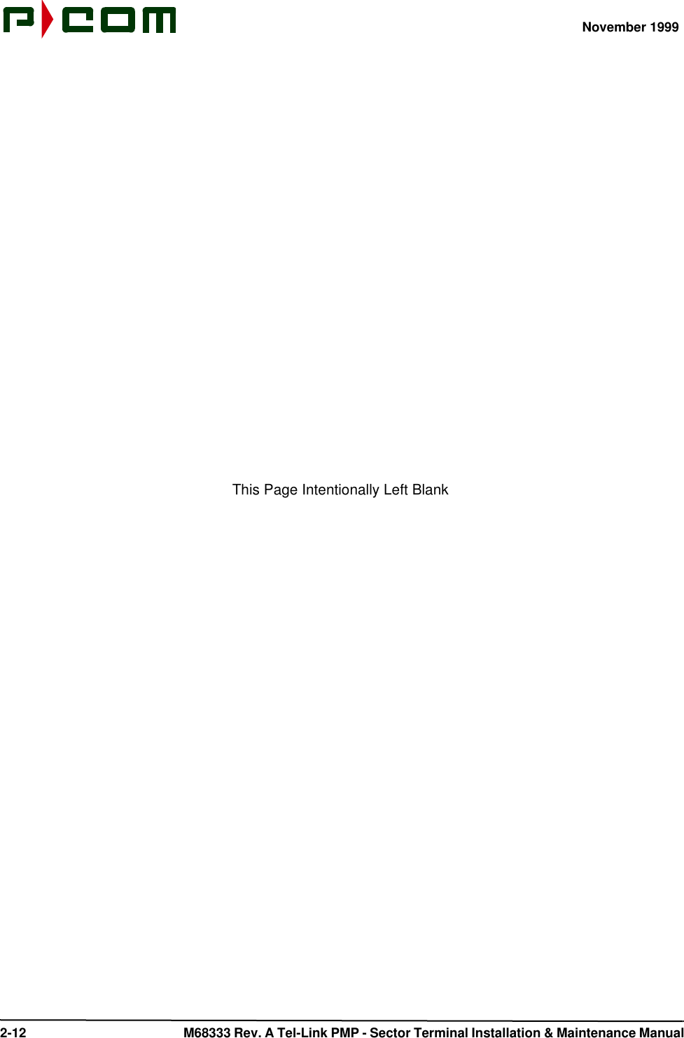 November 1999 2-12  M68333 Rev. A Tel-Link PMP - Sector Terminal Installation &amp; Maintenance ManualThis Page Intentionally Left Blank