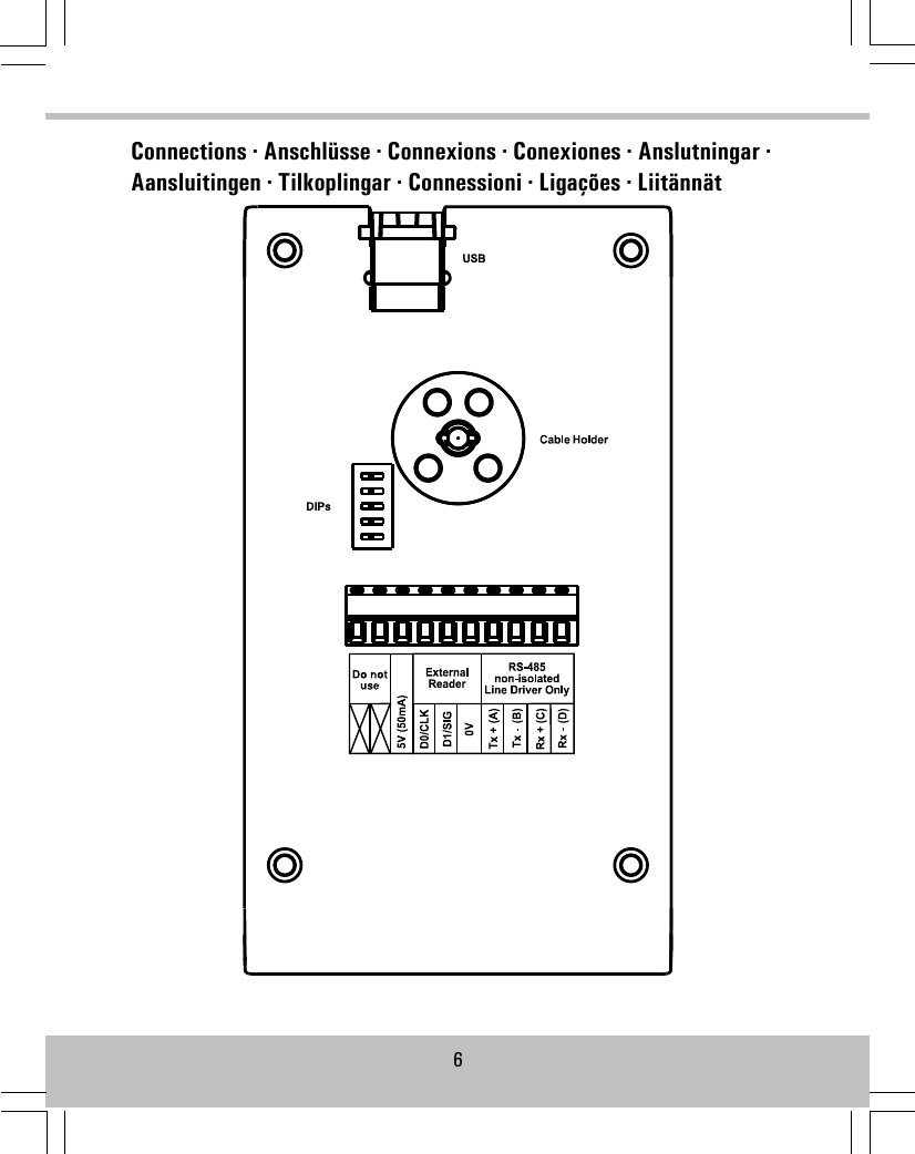 Connections · Anschlüsse · Connexions · Conexiones · Anslutningar ·Aansluitingen · Tilkoplingar · Connessioni · Ligações · Liitännät6