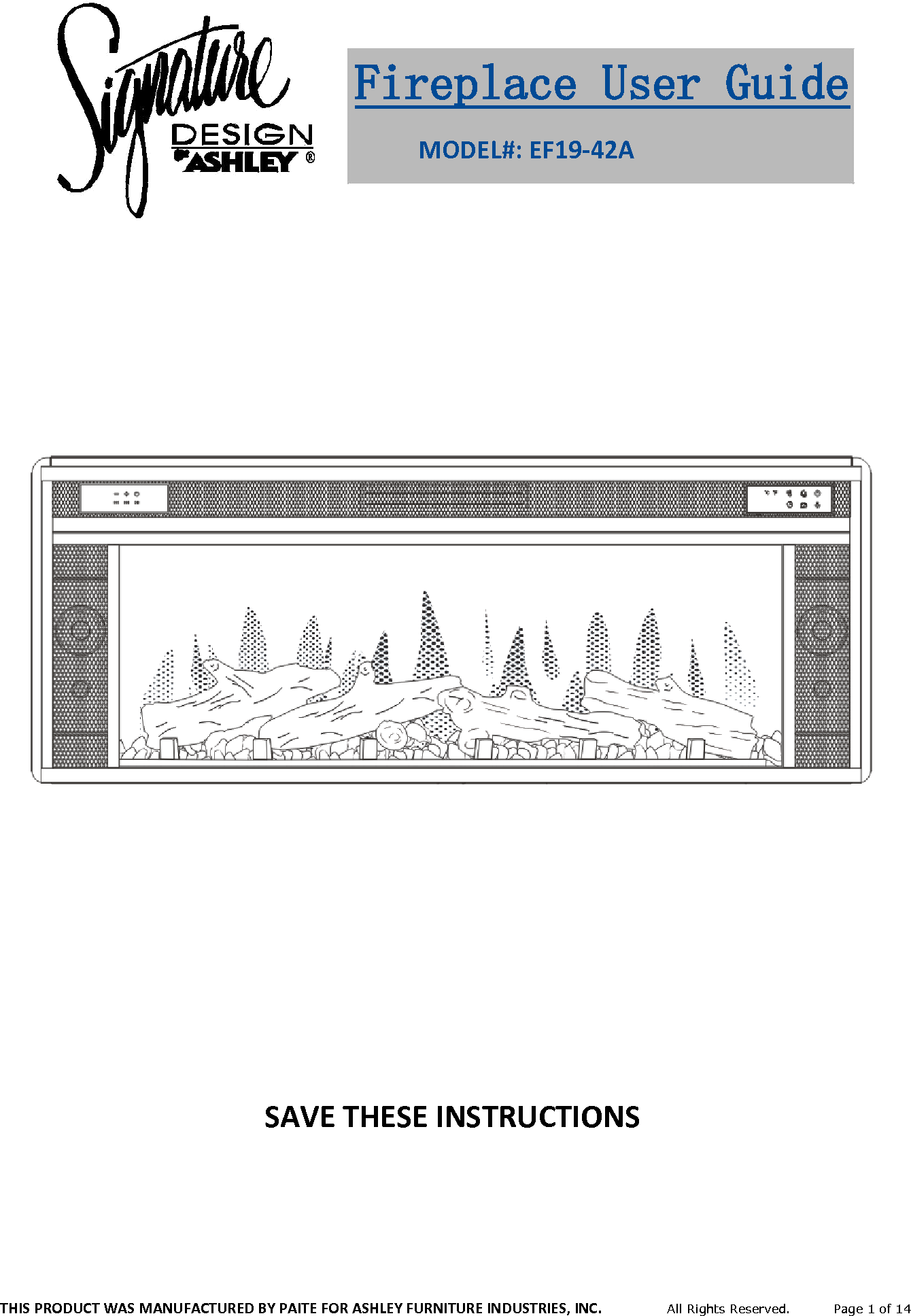 PAITE ELECTRICAL TECHNOLOGY EF19-42A ELECTRIC FIREPLACE User Manual