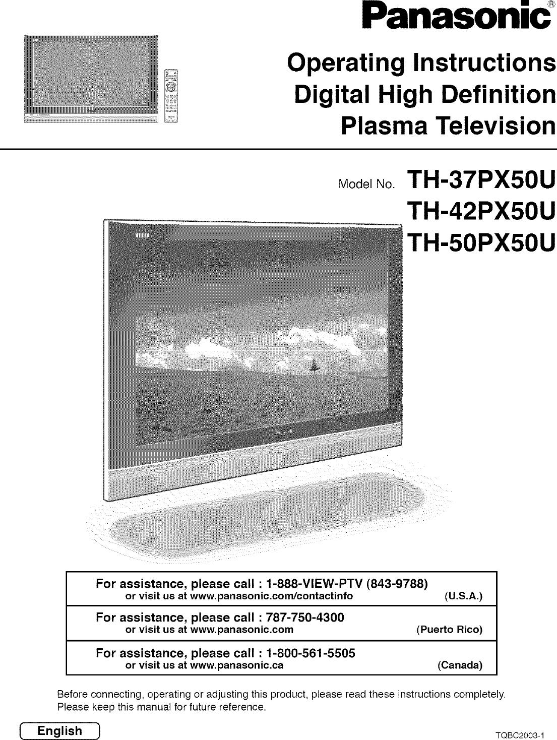 Panasonic Plasma Television Manual L