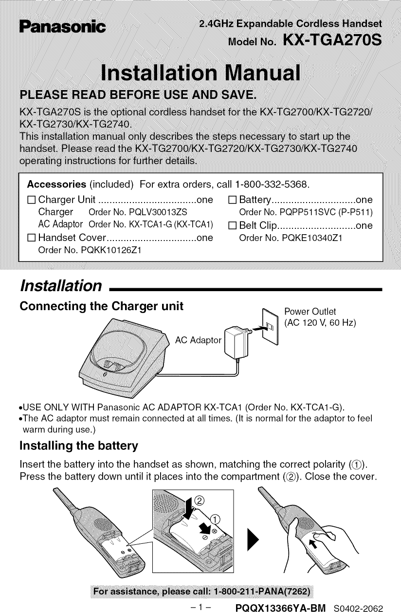 Page 1 of 10 - PANASONIC  Telephones Manual L0902580