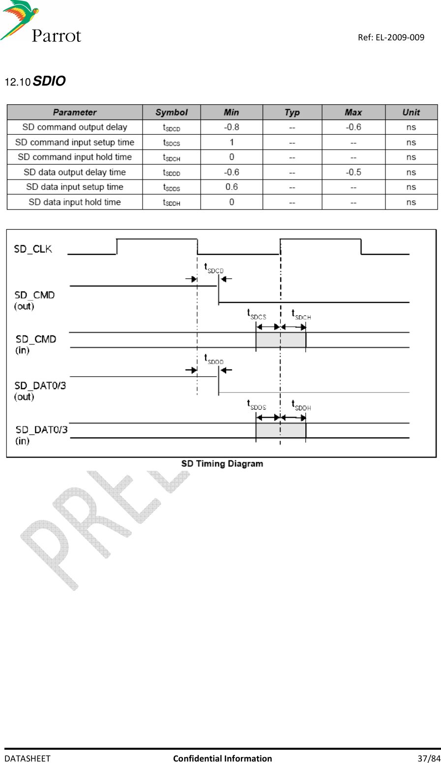    DATASHEET  Confidential Information  37/84 Ref: EL-2009-009  12.10 SDIO     