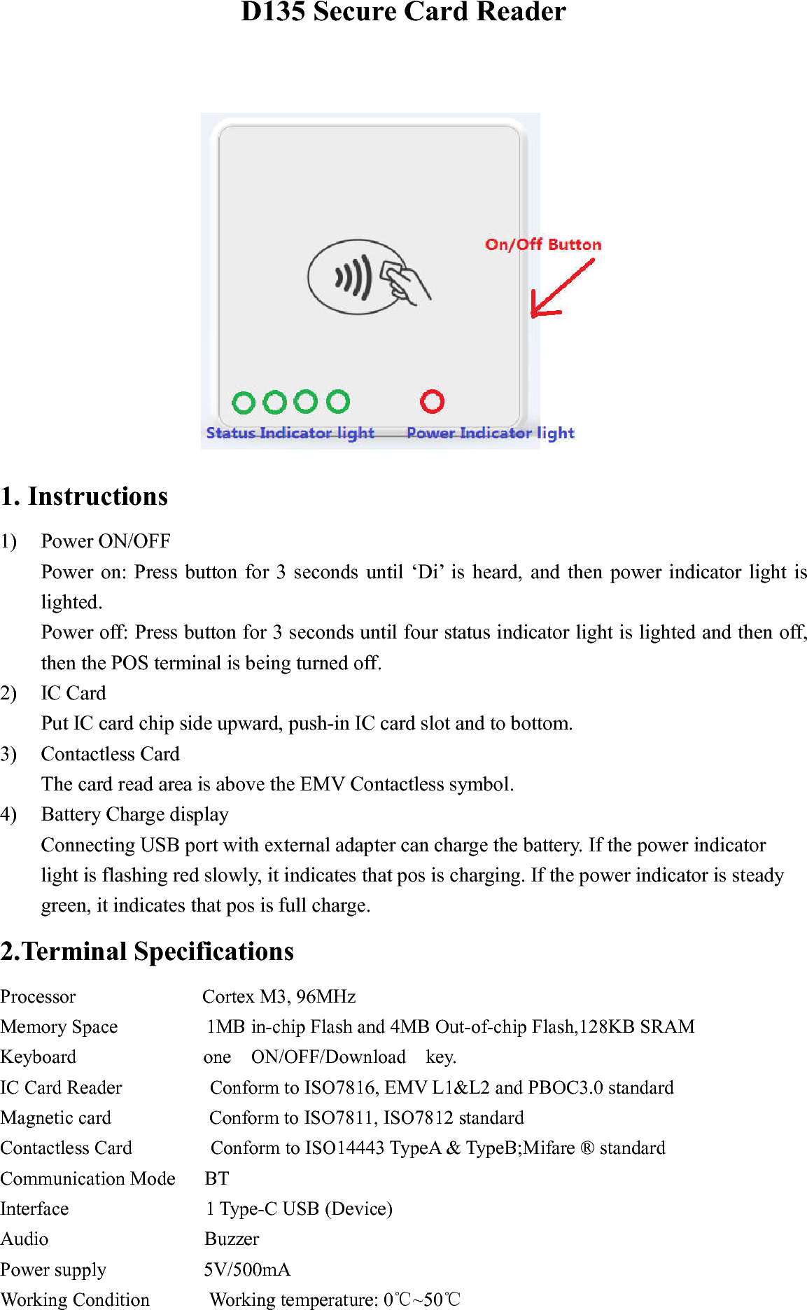 PAX Technology D135 Secure Card Reader User Manual