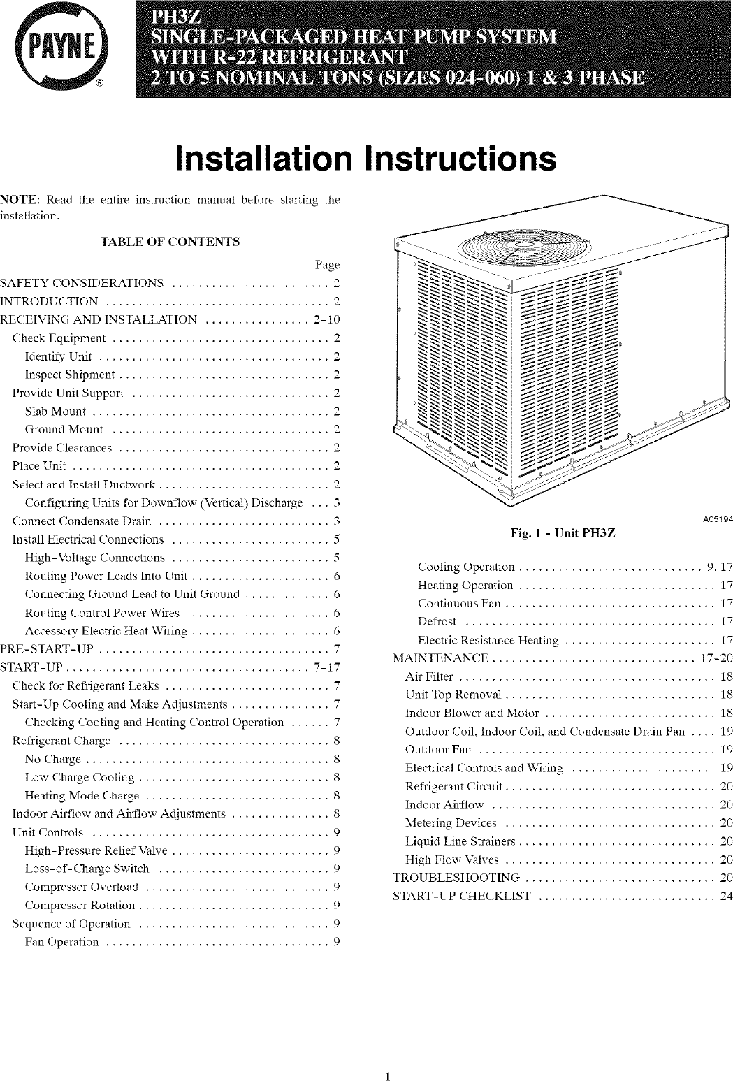 PAYNE Package Units(both Units Combined) Manual L0610782