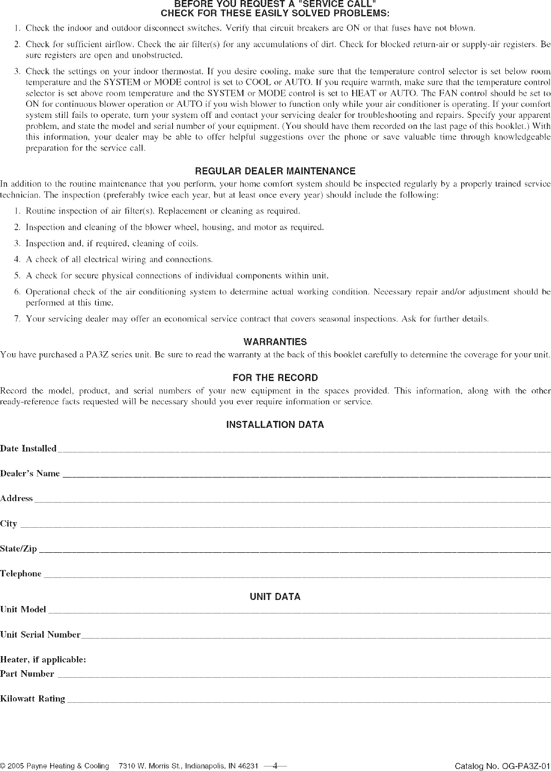 Page 4 of 4 - PAYNE  Package Units(both Units Combined) Manual L0610788