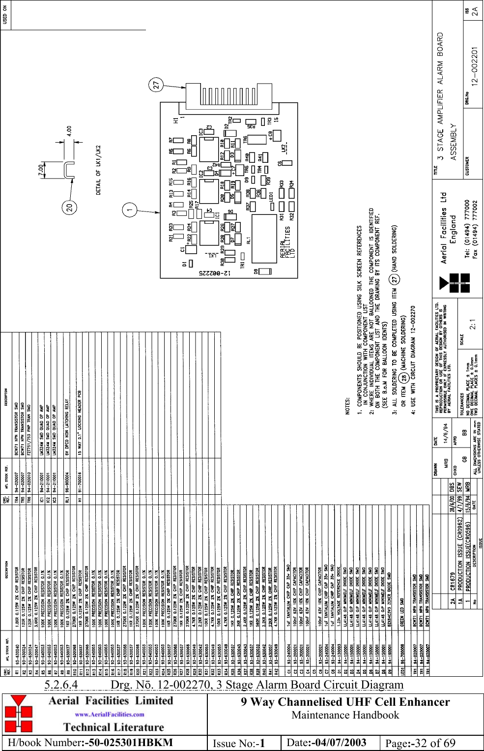 9 Way Channelised UHF Cell EnhancerMaintenance HandbookH/book Number:-50-025301HBKM Issue No:-1Date:-04/07/2003 Page:-32 of 695.2.6.4           Drg. N. 12-002270, 3 Stage Alarm Board Circuit Diagram