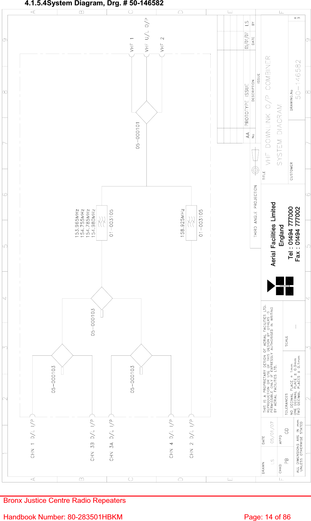 Bronx Justice Centre Radio Repeaters Handbook Number: 80-283501HBKM  Page: 14 of 86 4.1.5.4System Diagram, Drg. # 50-146582 