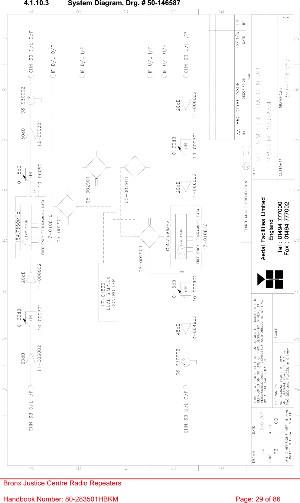 Bronx Justice Centre Radio Repeaters Handbook Number: 80-283501HBKM  Page: 29 of 86 4.1.10.3  System Diagram, Drg. # 50-146587 