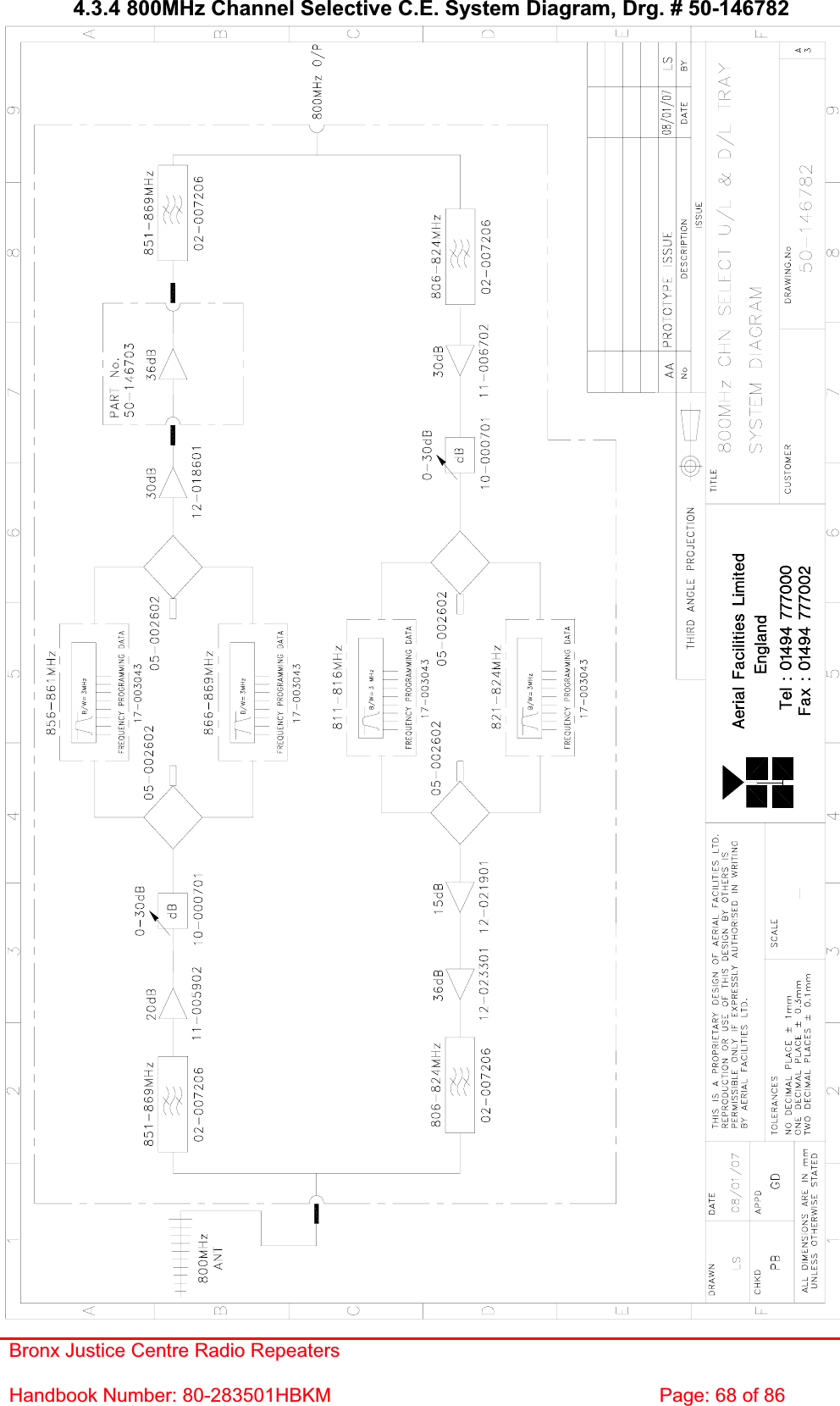 Bronx Justice Centre Radio Repeaters Handbook Number: 80-283501HBKM  Page: 68 of 86 4.3.4 800MHz Channel Selective C.E. System Diagram, Drg. # 50-146782 