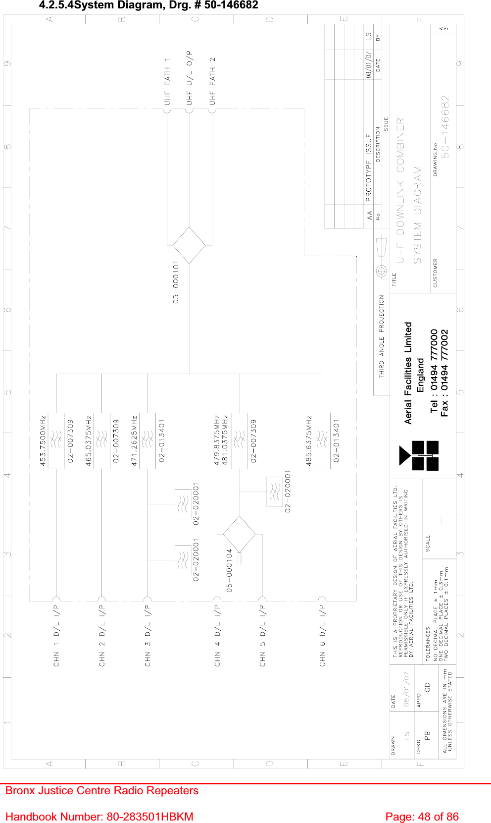 Bronx Justice Centre Radio Repeaters Handbook Number: 80-283501HBKM  Page: 48 of 86 4.2.5.4System Diagram, Drg. # 50-146682 