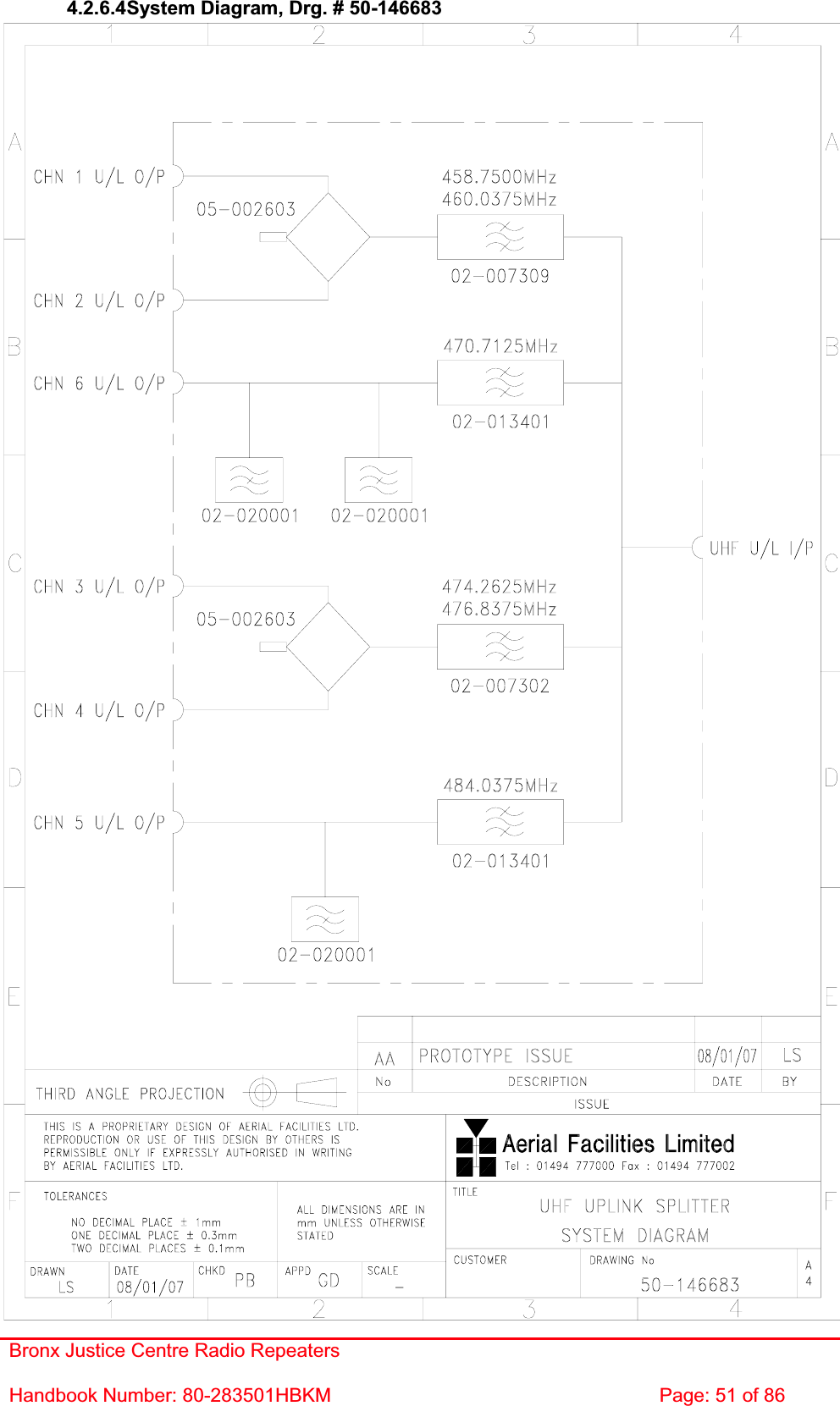 Bronx Justice Centre Radio Repeaters Handbook Number: 80-283501HBKM  Page: 51 of 86 4.2.6.4System Diagram, Drg. # 50-146683 