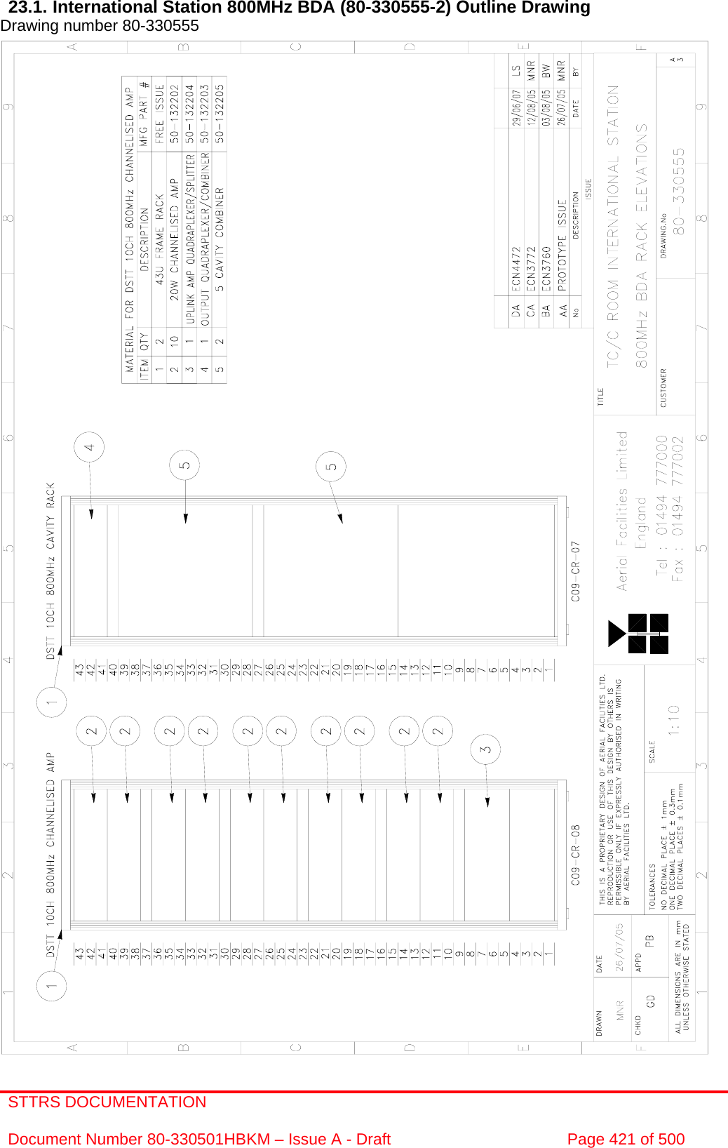 STTRS DOCUMENTATION  Document Number 80-330501HBKM – Issue A - Draft  Page 421 of 500   23.1. International Station 800MHz BDA (80-330555-2) Outline Drawing  Drawing number 80-330555                                                     