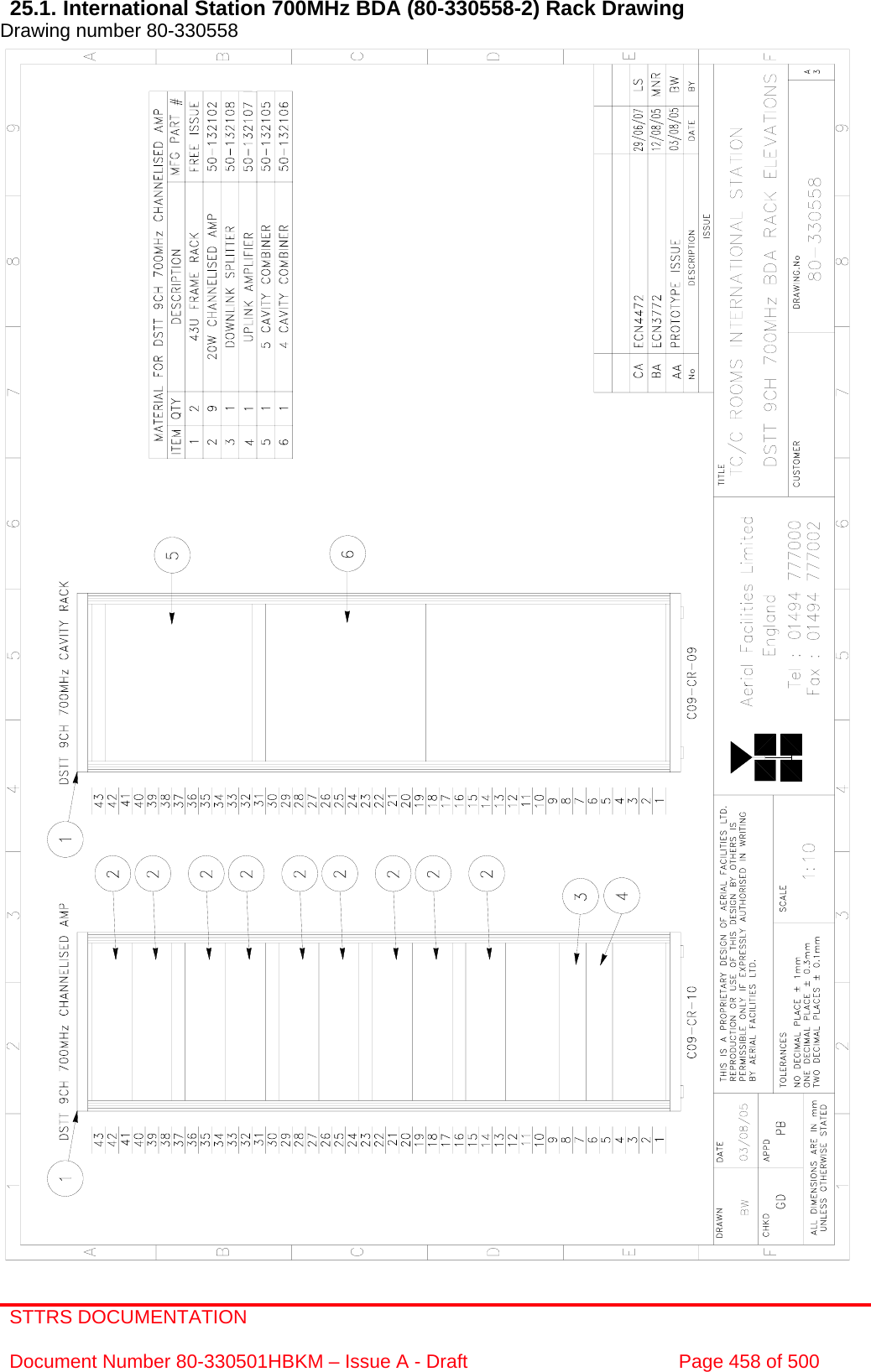 STTRS DOCUMENTATION  Document Number 80-330501HBKM – Issue A - Draft  Page 458 of 500   25.1. International Station 700MHz BDA (80-330558-2) Rack Drawing  Drawing number 80-330558                                                   