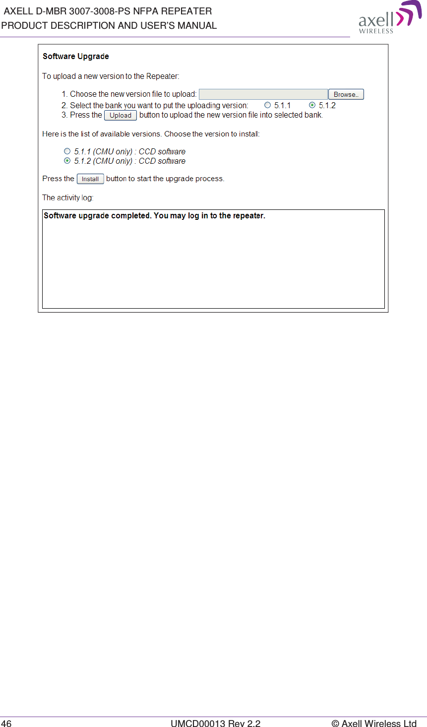  AXELL D-MBR 3007-3008-PS NFPA REPEATER PRODUCT DESCRIPTION AND USER’S MANUAL 46  UMCD00013 Rev 2.2  © Axell Wireless Ltd  