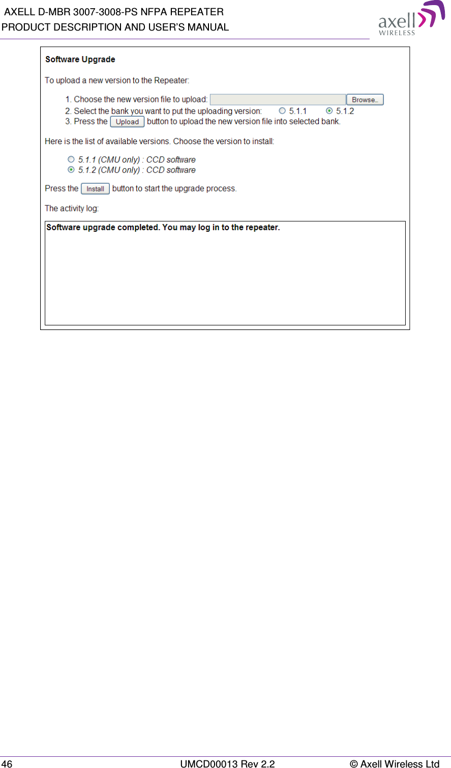  AXELL D-MBR 3007-3008-PS NFPA REPEATER PRODUCT DESCRIPTION AND USER’S MANUAL 46  UMCD00013 Rev 2.2  © Axell Wireless Ltd  