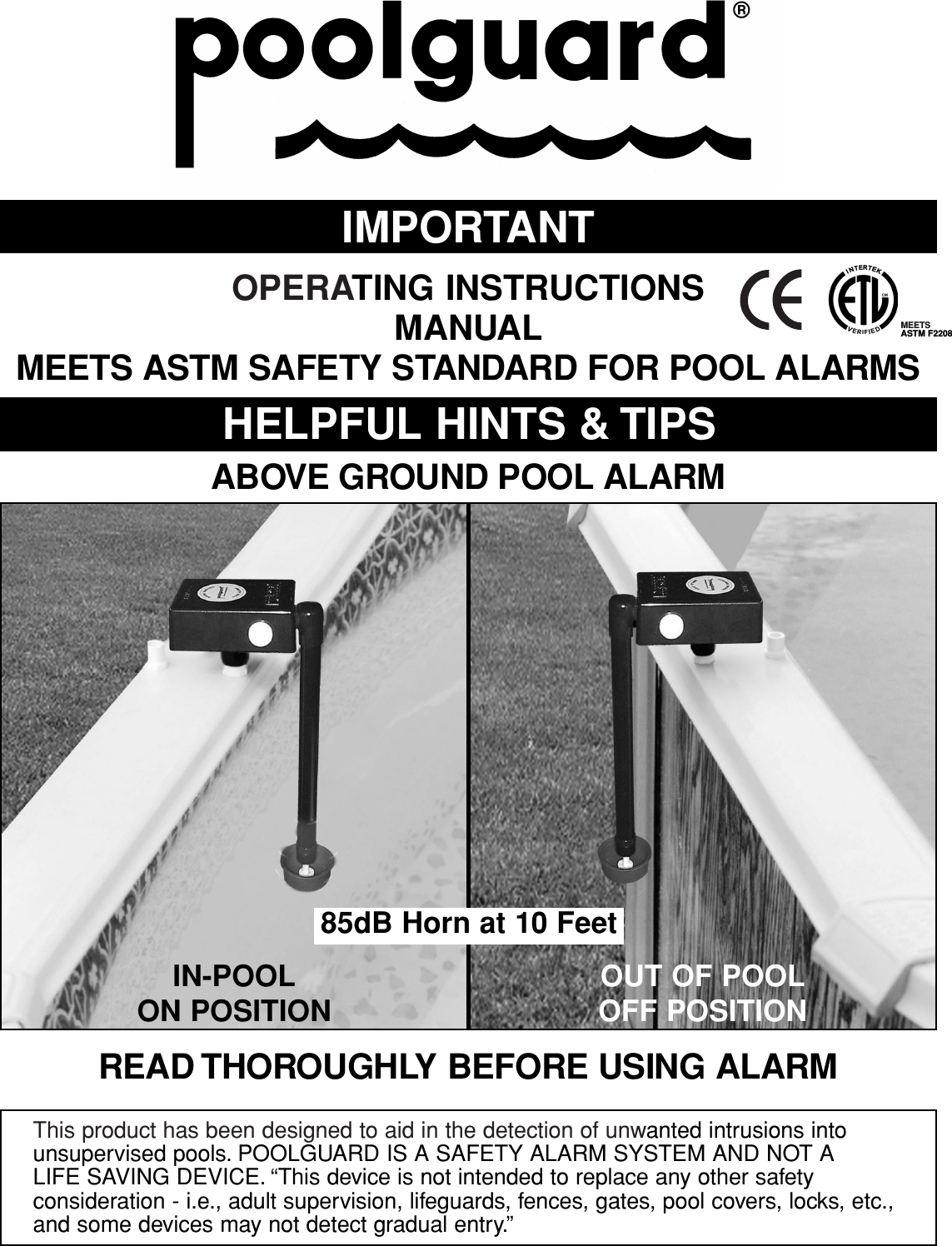 Pbm Pgrm Ag Above Ground Pool Alarm User Manual 240973