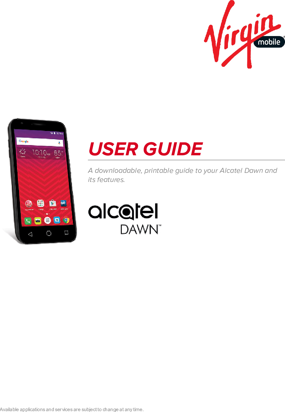 Alcatel Dawn User Guide Virgin Usa Virgin Mobile