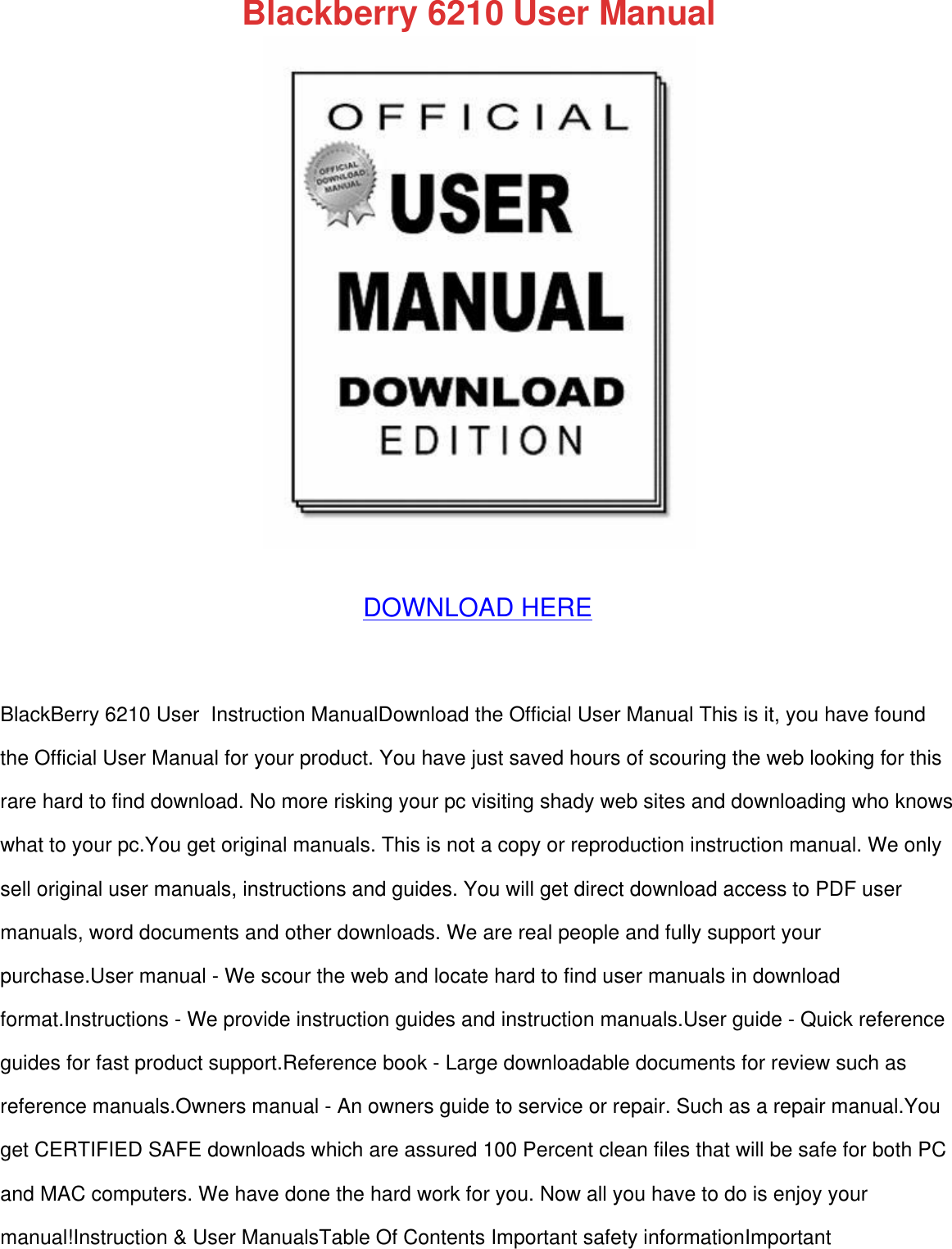 Page 1 of 7 - User Guide Blackberry 6210 Manual