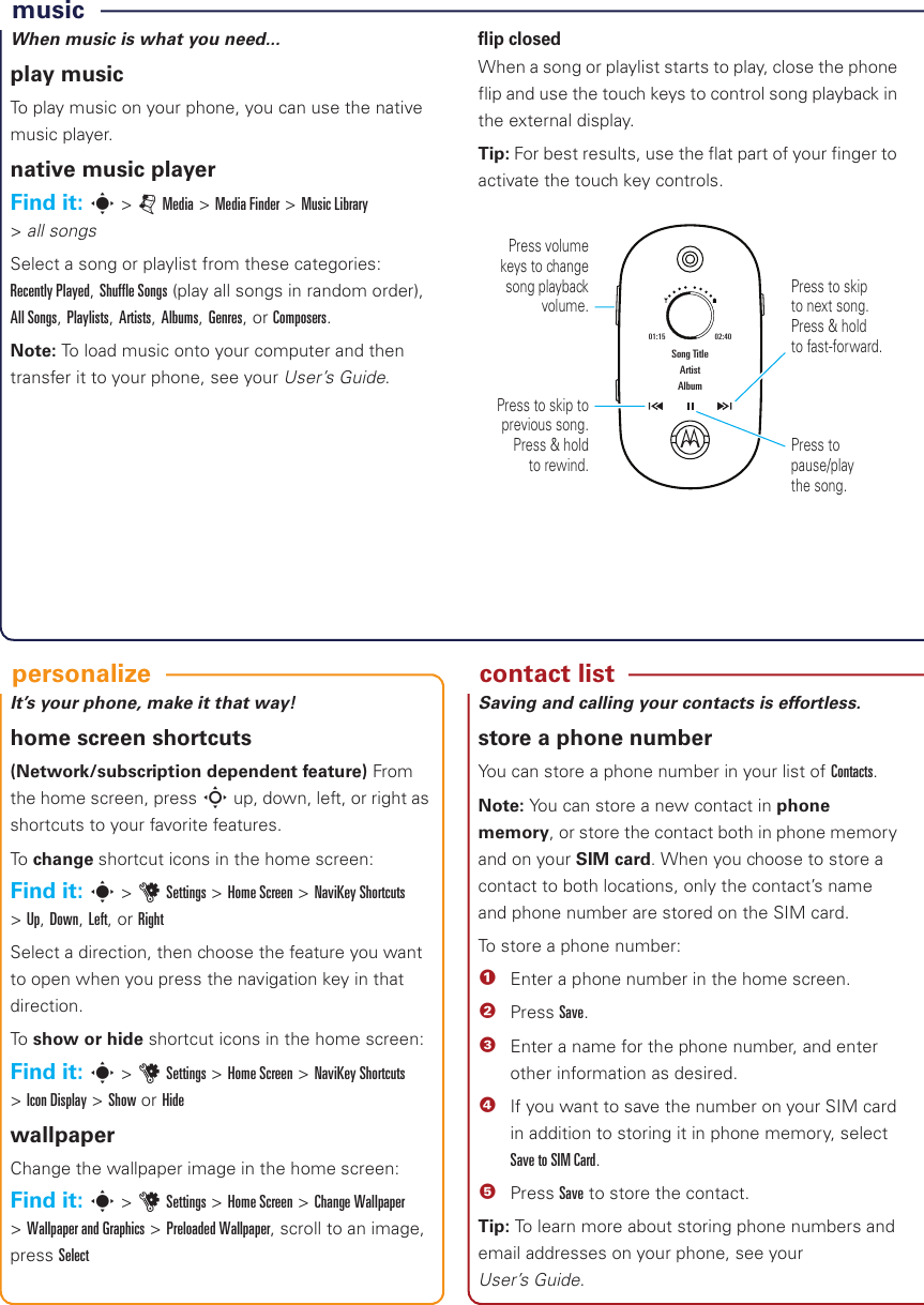 Page 3 of 10 - MOTOROKR U9 Getting Started Guide Quick Start Motorola-motorokr-u9-quick-start-guide