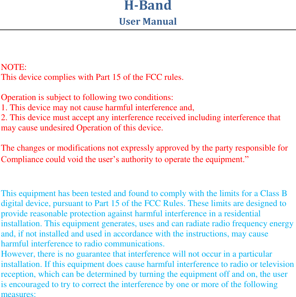 Ph Technical Labs Hband 01 H Band User Manual Manual