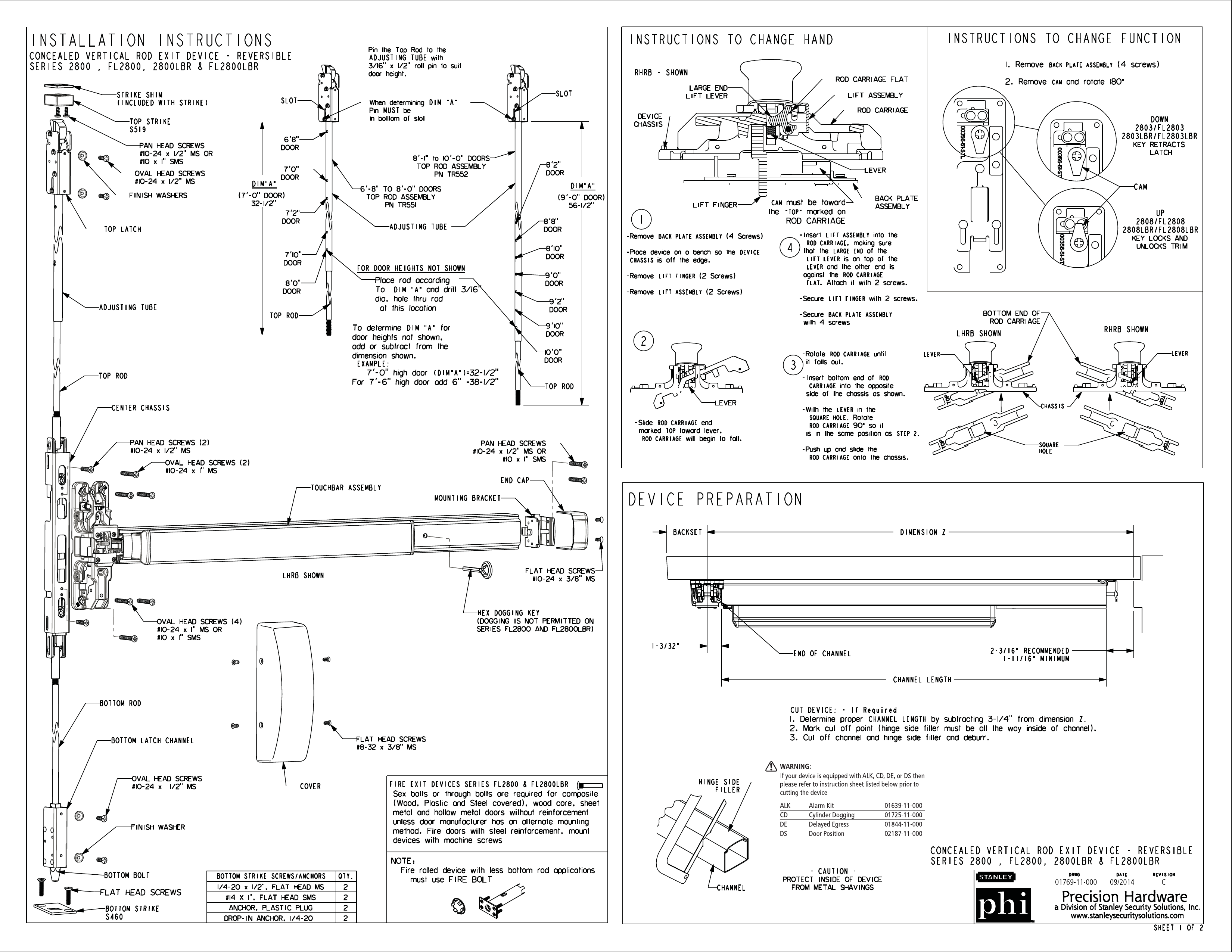 Page 1 of 2 - PHI 101769-11 2800 Exit Device Installation Instructions 01769-11-2800Installation