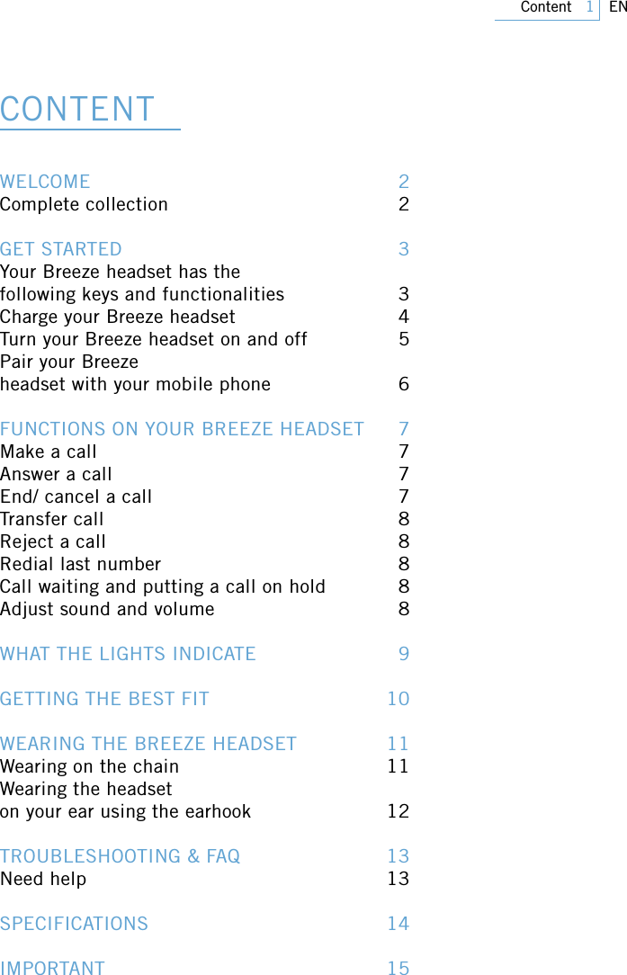 Page 1 of PHILIPS Consumer Electronics SWB9000 Bluetooth Mono Headset User Manual 