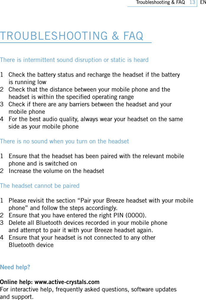 Page 13 of PHILIPS Consumer Electronics SWB9000 Bluetooth Mono Headset User Manual 