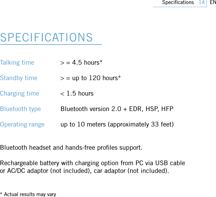 Page 14 of PHILIPS Consumer Electronics SWB9000 Bluetooth Mono Headset User Manual 