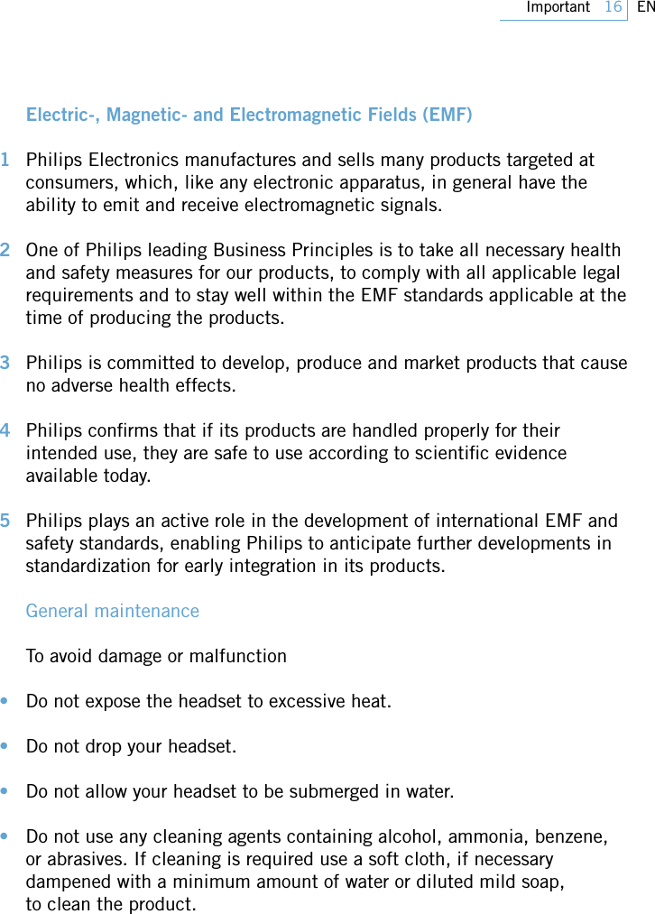 Page 16 of PHILIPS Consumer Electronics SWB9000 Bluetooth Mono Headset User Manual 